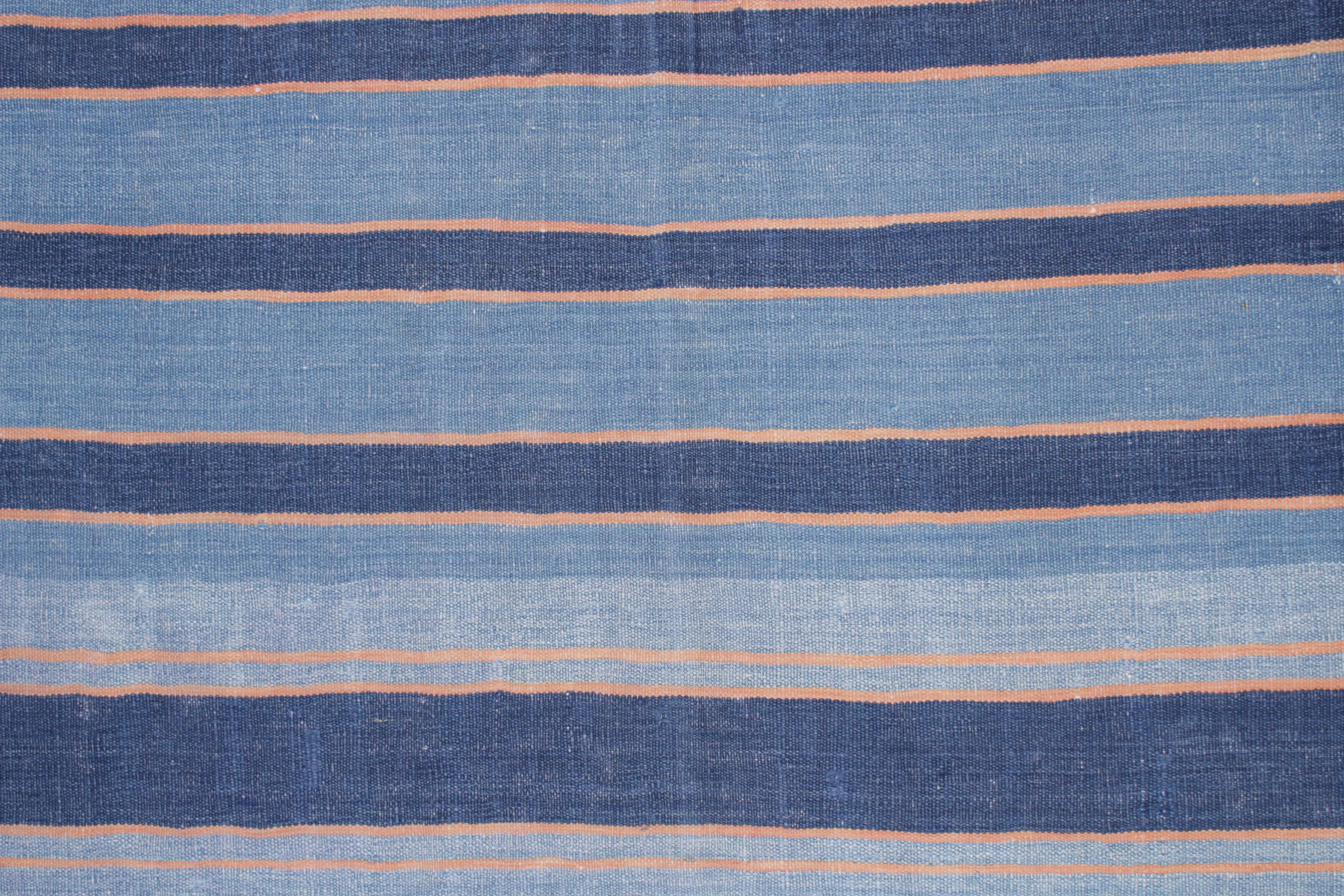 Early 20th Century Antique Indian Striped Cotton Dhurrie in Shades of Blue For Sale