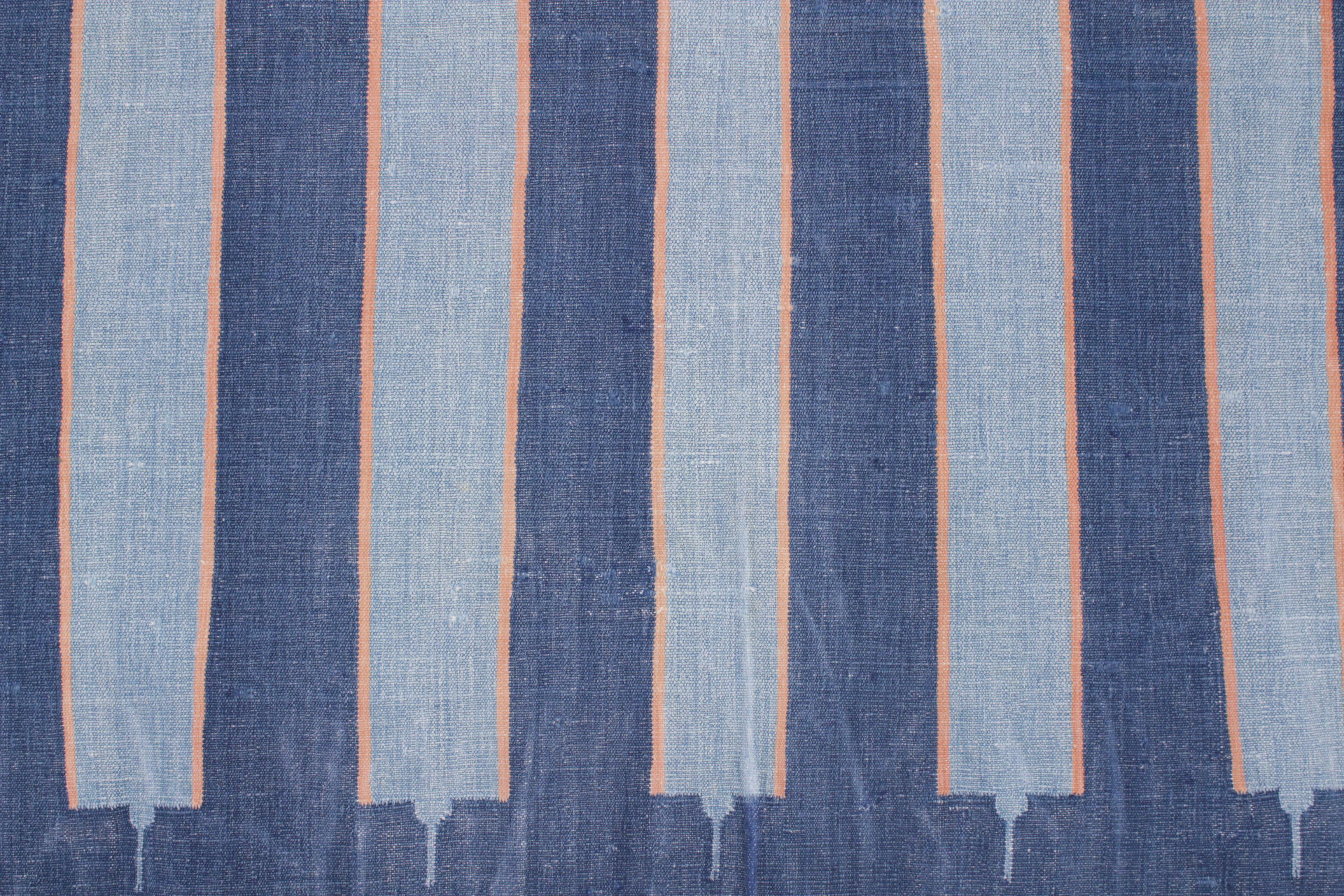 Antique Indian Striped Cotton Dhurrie in Shades of Blue For Sale 1