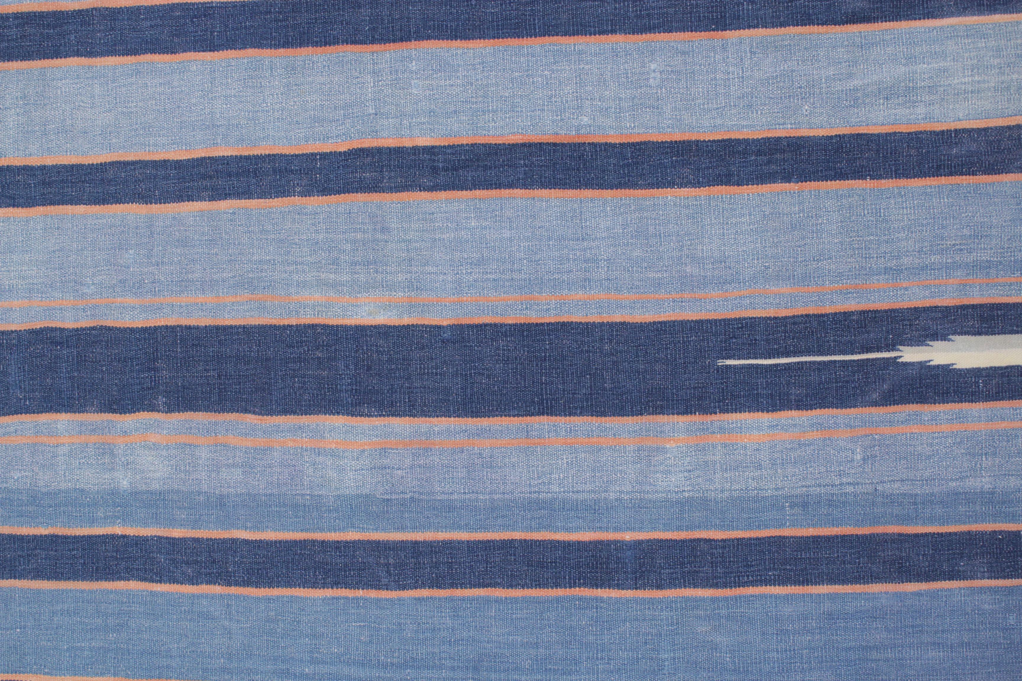 Antique Indian Striped Cotton Dhurrie in Shades of Blue For Sale 2