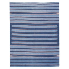 Antique Indian Striped Cotton Dhurrie in Shades of Blue