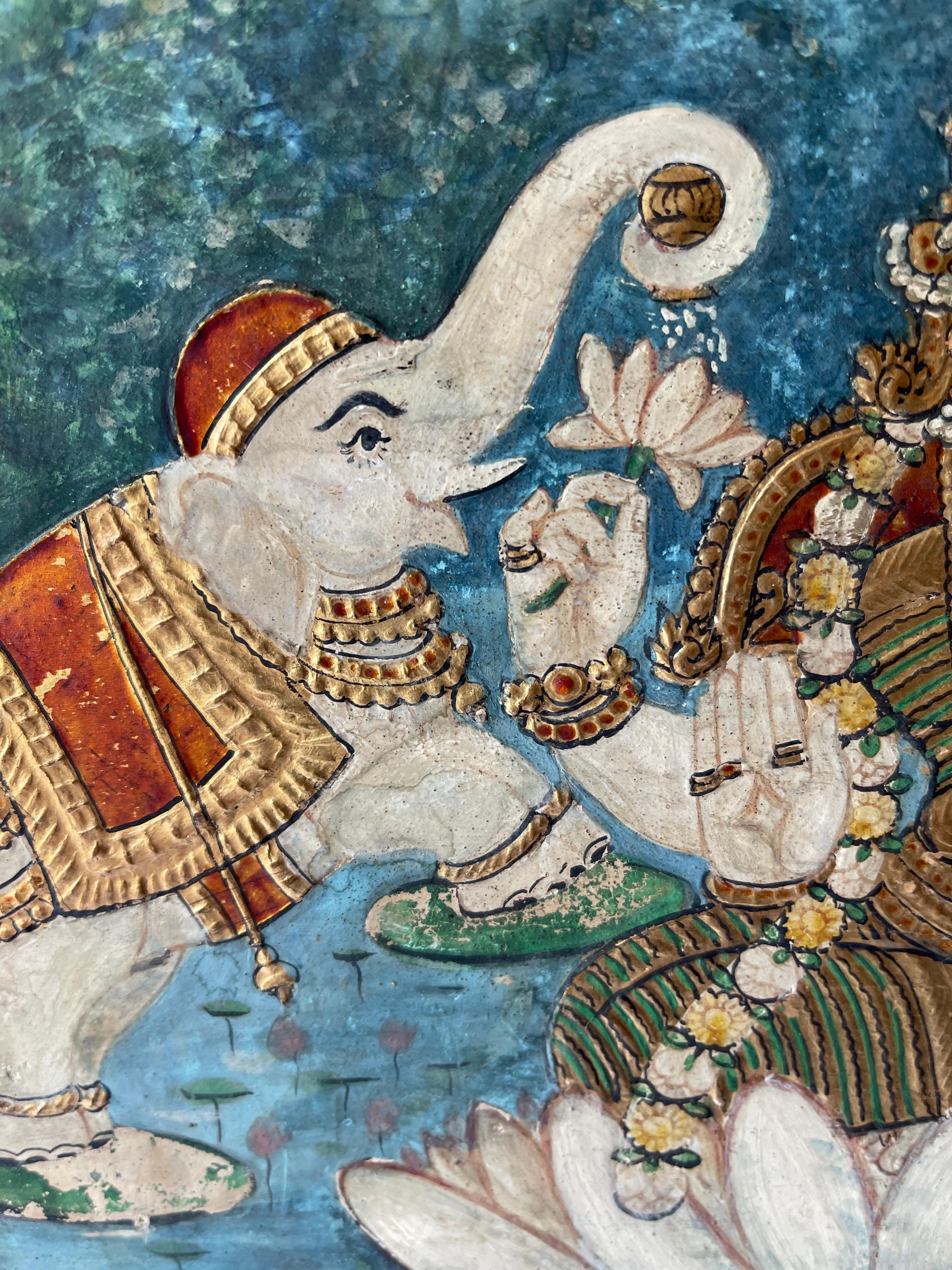 Antique Indian Tanjore Goddess  Laxmi Painting In Good Condition For Sale In New York, NY