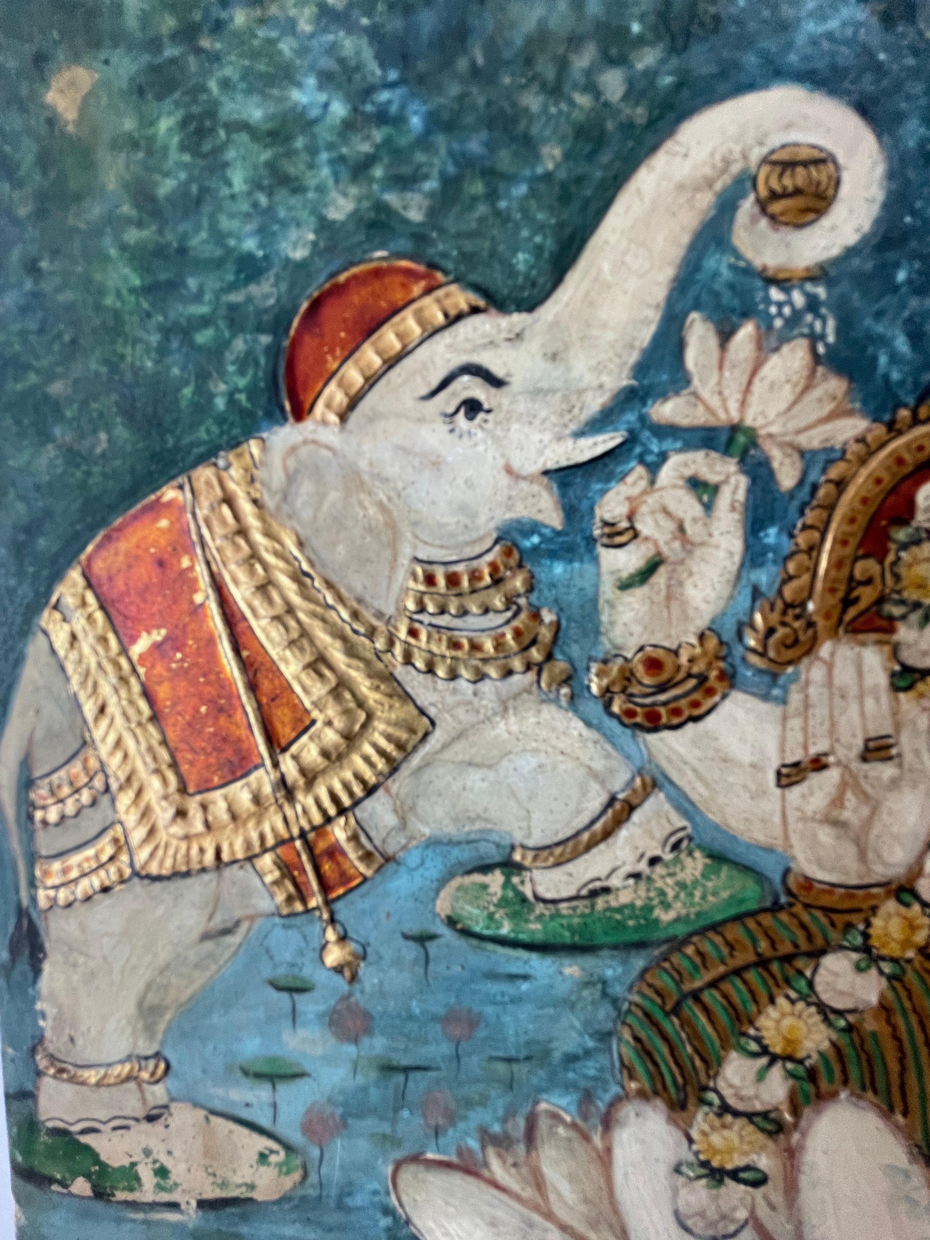 20th Century Antique Indian Tanjore Goddess  Laxmi Painting For Sale