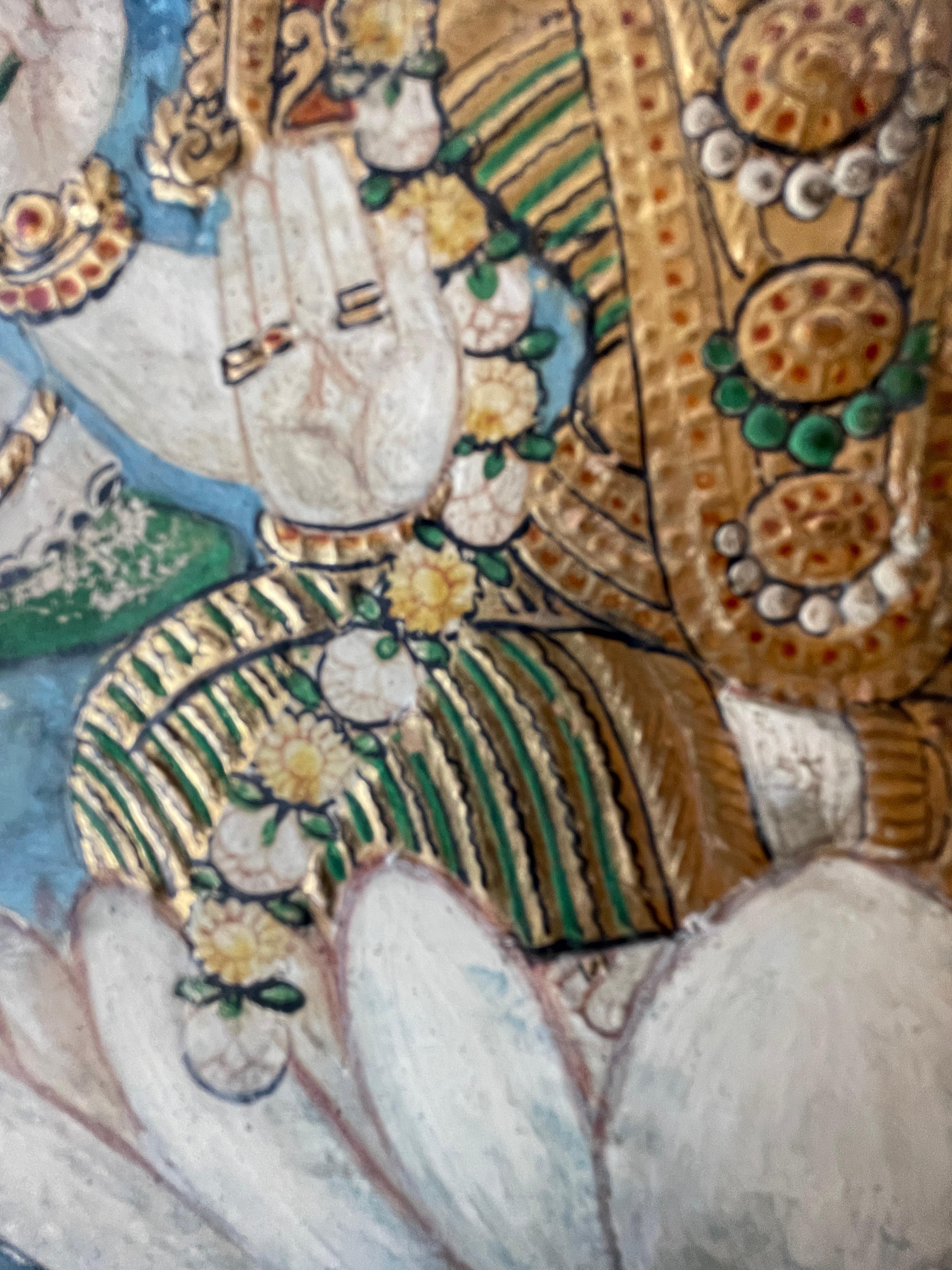 Wood Antique Indian Tanjore Goddess  Laxmi Painting For Sale