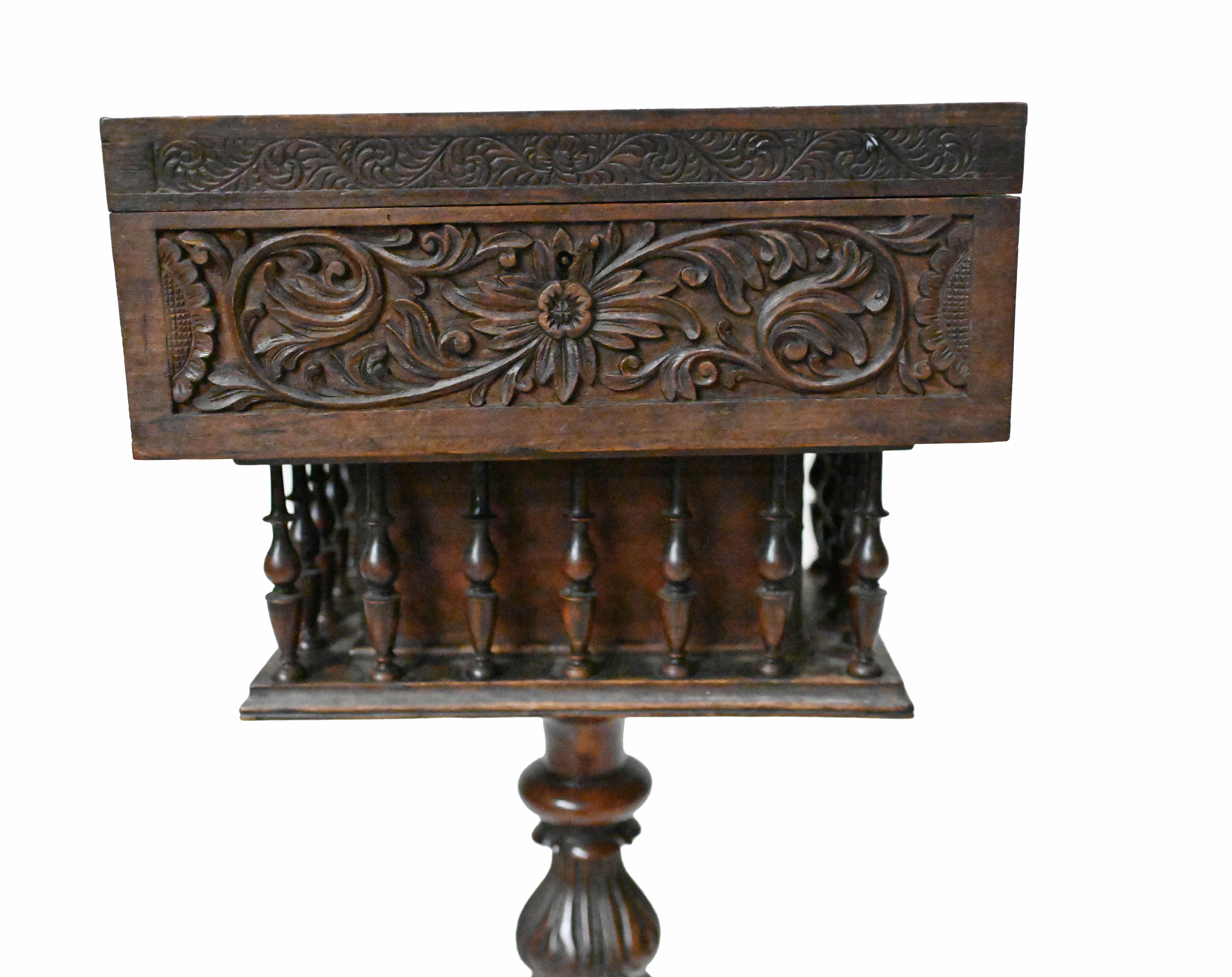 Mid-19th Century Antique Indian Teapoy Table Carved Padouk Colonial Furniture For Sale