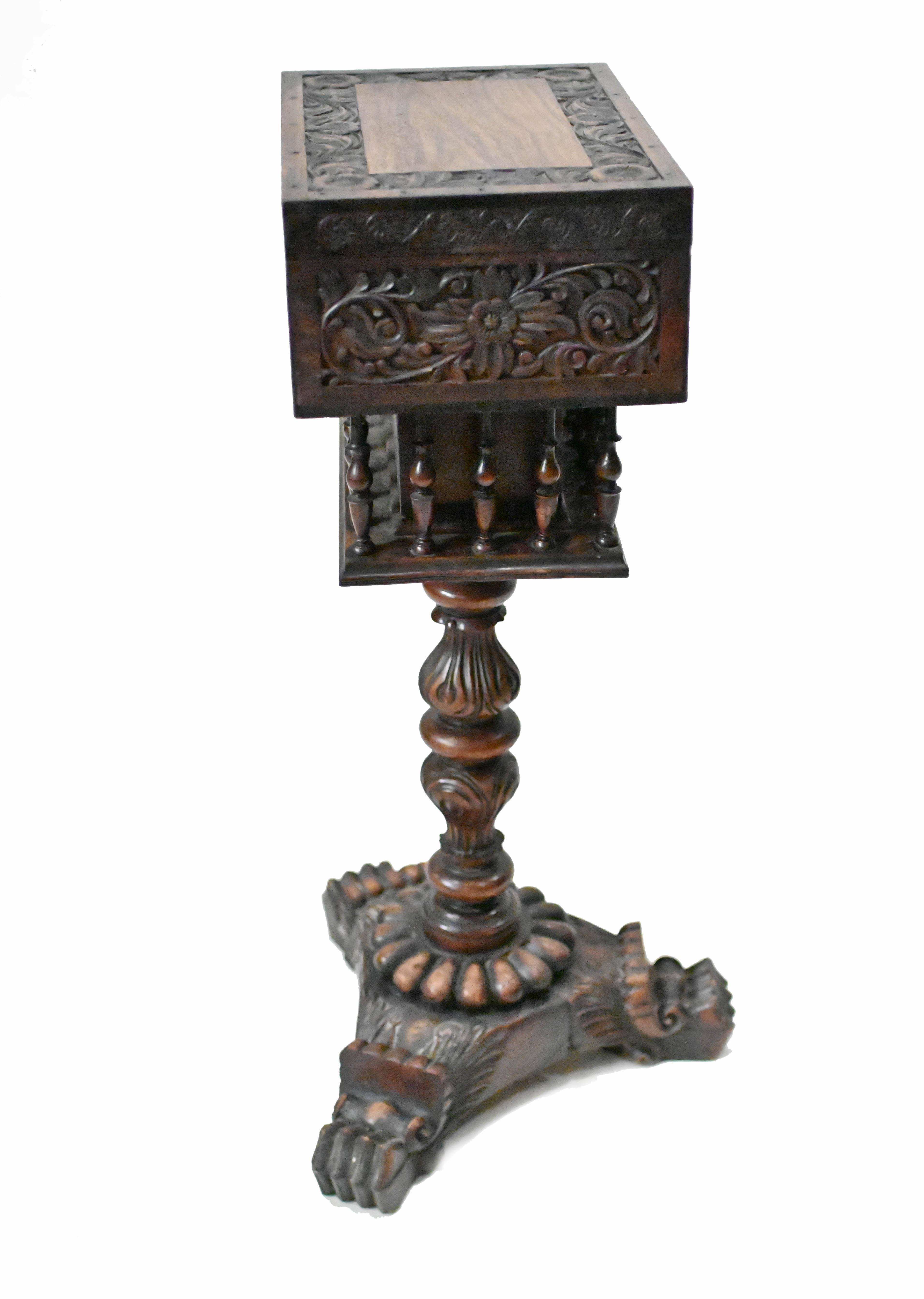 Antique Indian Teapoy Table Carved Padouk Colonial Furniture For Sale 3