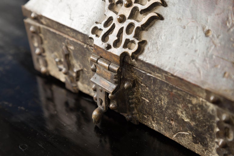 Antique Indian Treasure Box Used as Merchant's Chest with Flaming Iron