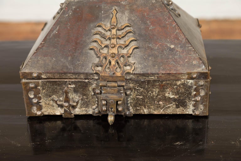 Antique Indian Treasure Box Used as Merchant's Chest with Flaming Iron