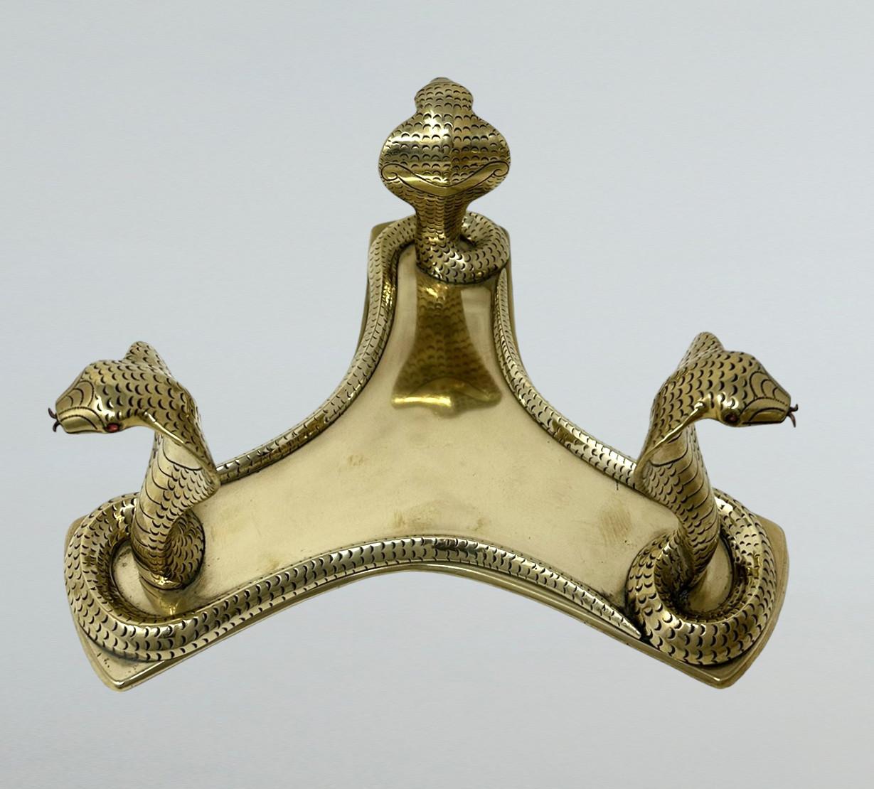 Antique Indian Victorian Brass Copper Jardiniere Centerpiece Cobra Tripod Base  1