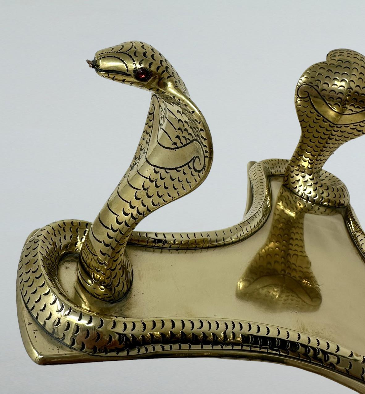 Antique Indian Victorian Brass Copper Jardiniere Centerpiece Cobra Tripod Base  2