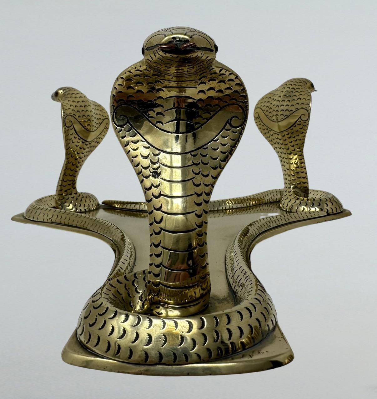 Antique Indian Victorian Brass Copper Jardiniere Centerpiece Cobra Tripod Base  3
