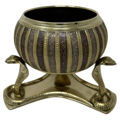 Antique Indian Victorian Brass Copper Jardiniere Centerpiece Cobra Tripod Base 