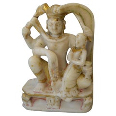 Antique Indian Votive Marble Sculpture Shiva Parvati