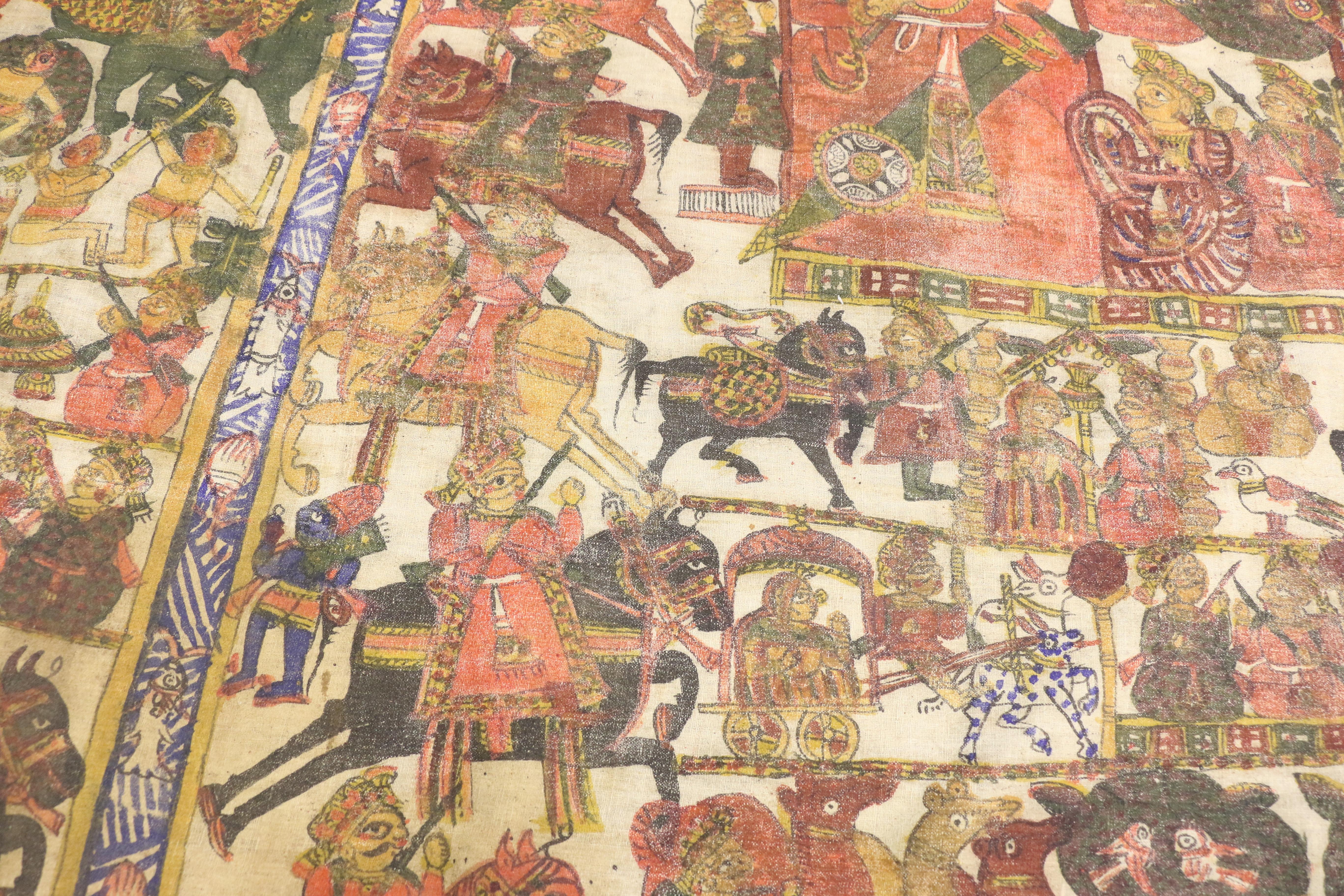 Antiker indischer mittelalterlicher Wandteppich aus dem 18. Jahrhundert nach der Schlacht von Karnal im Jahr 1739 (Handbemalt) im Angebot