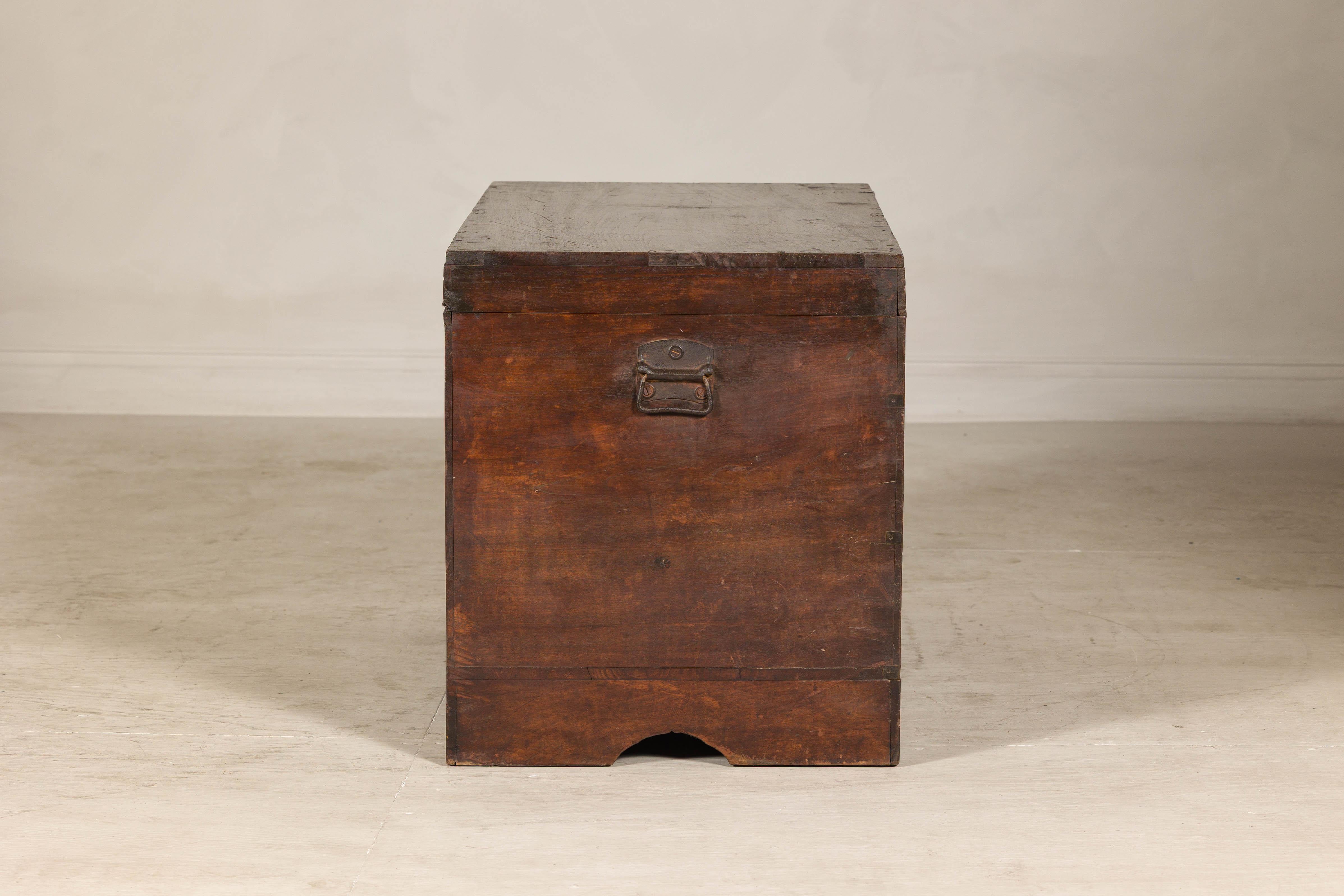 Antique Indian Wedding Trunk with Carved Details, Mirror, and Hidden Storage For Sale 7