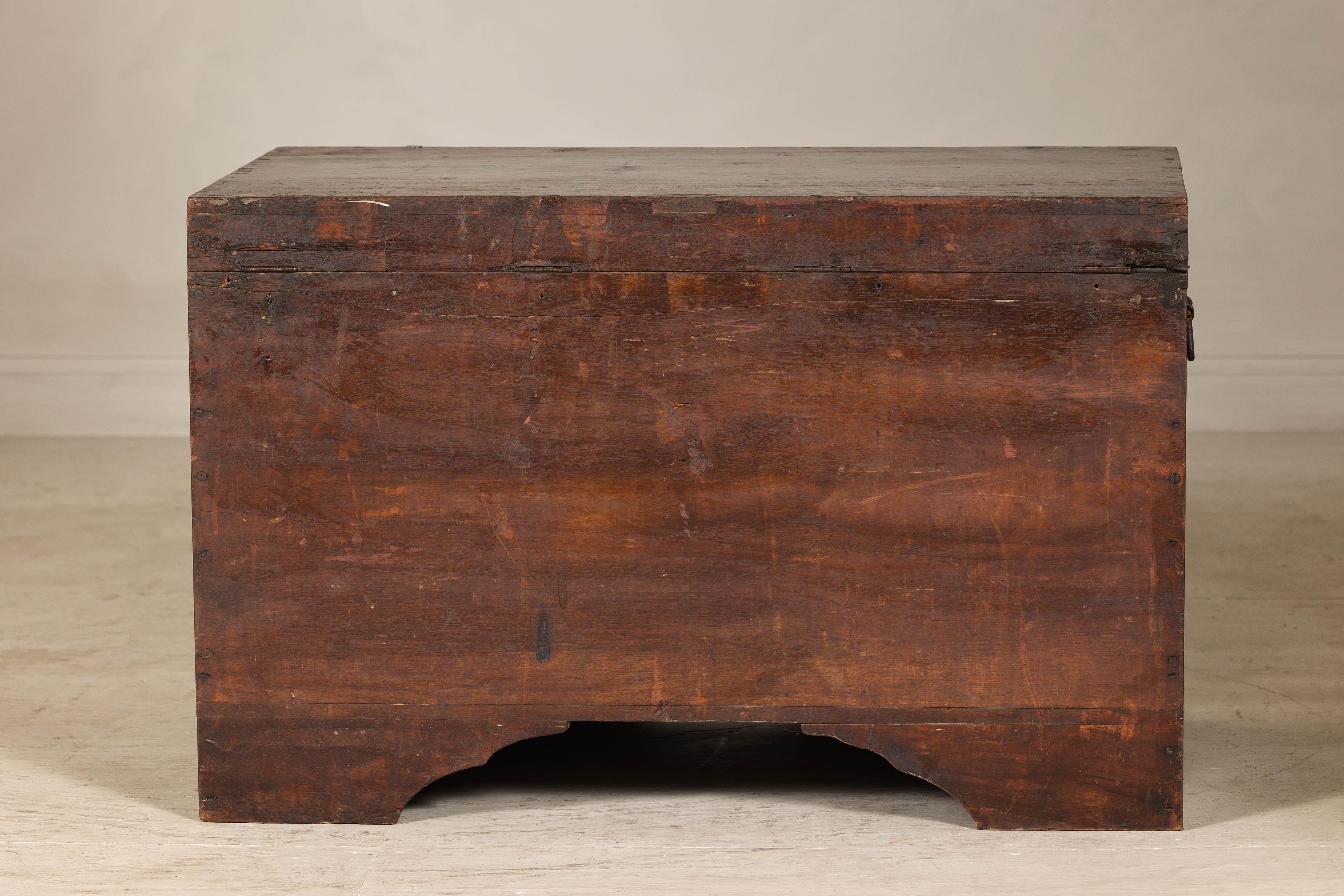 Antique Indian Wedding Trunk with Carved Details, Mirror, and Hidden Storage For Sale 8