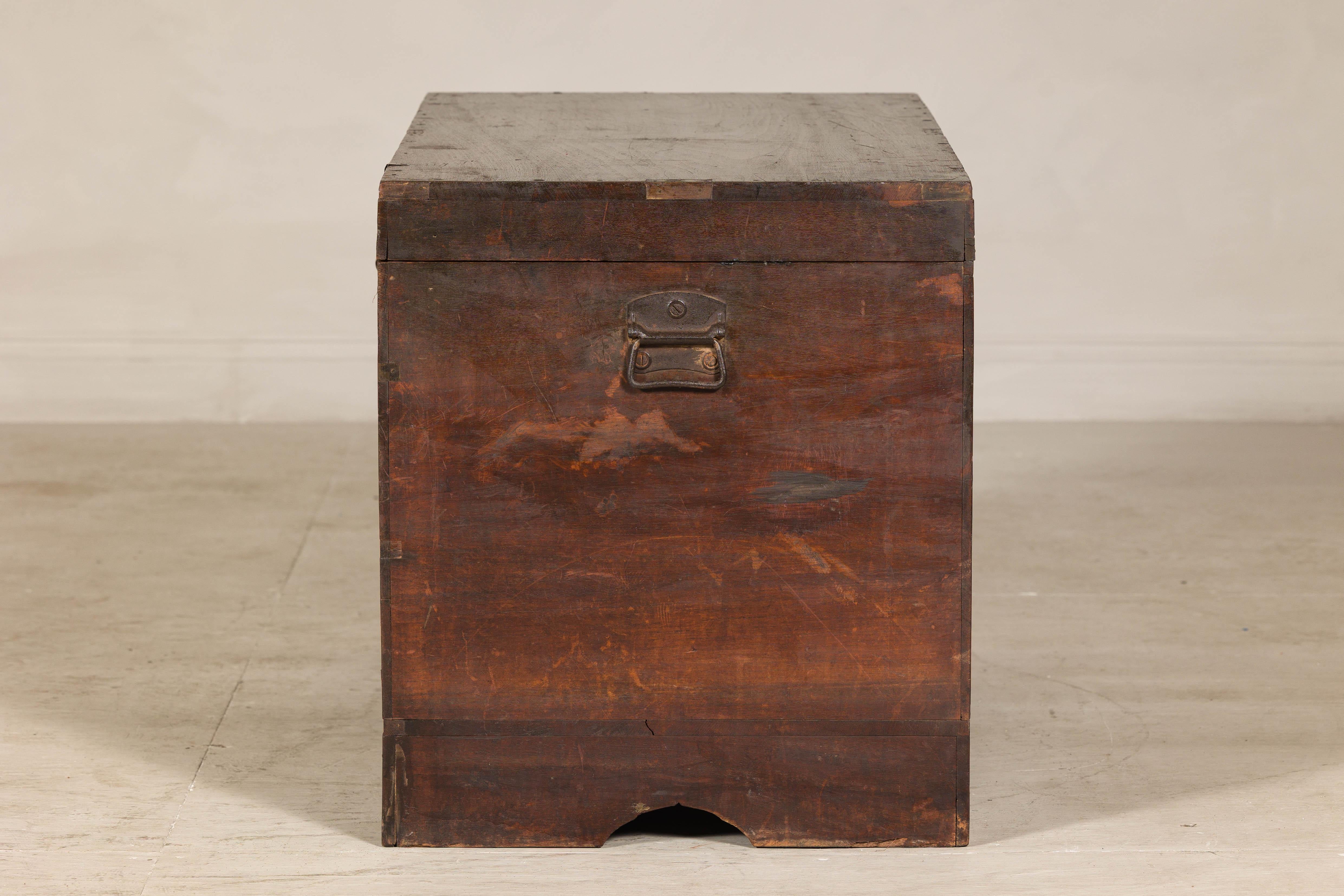 Antique Indian Wedding Trunk with Carved Details, Mirror, and Hidden Storage For Sale 9