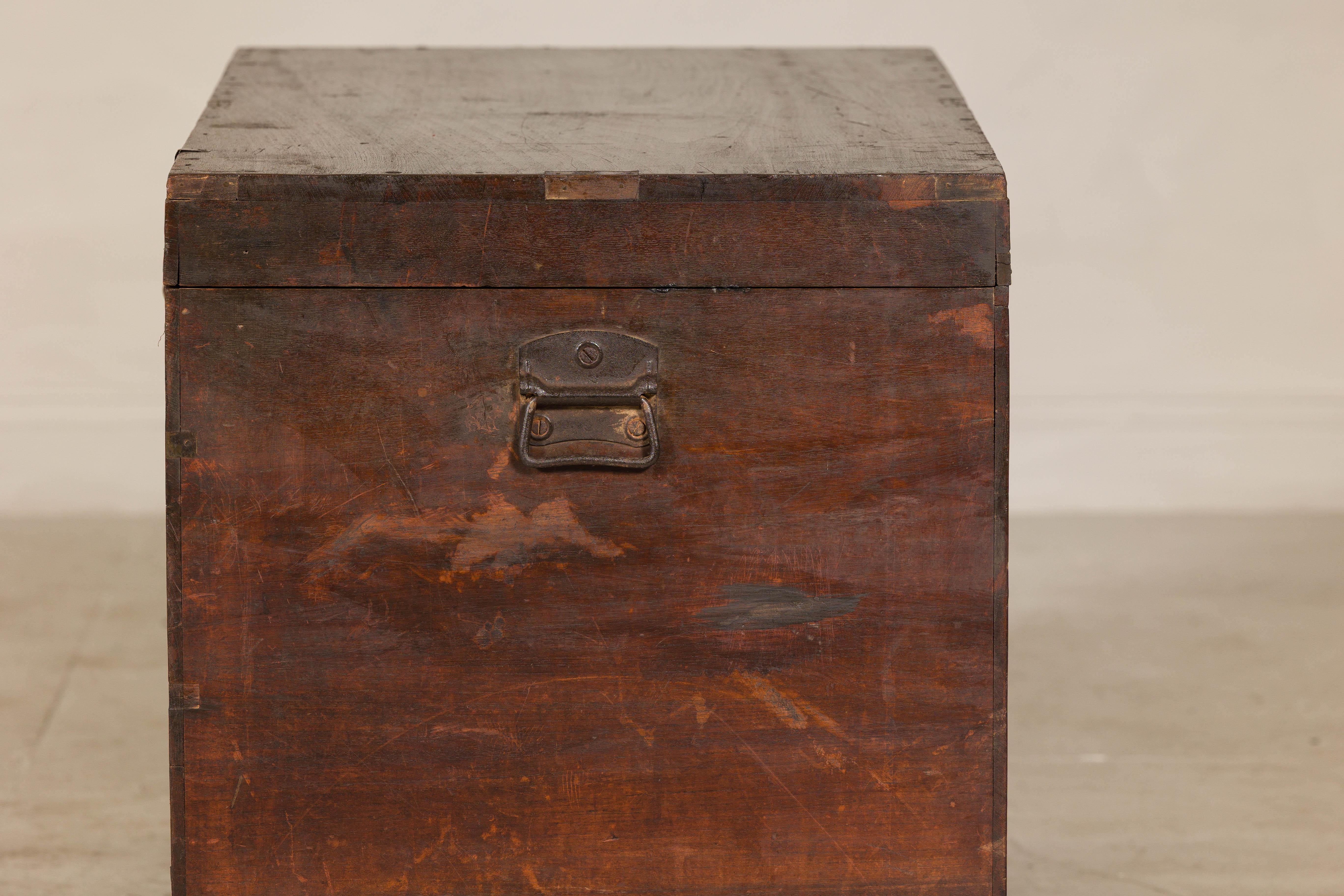 Antique Indian Wedding Trunk with Carved Details, Mirror, and Hidden Storage For Sale 10