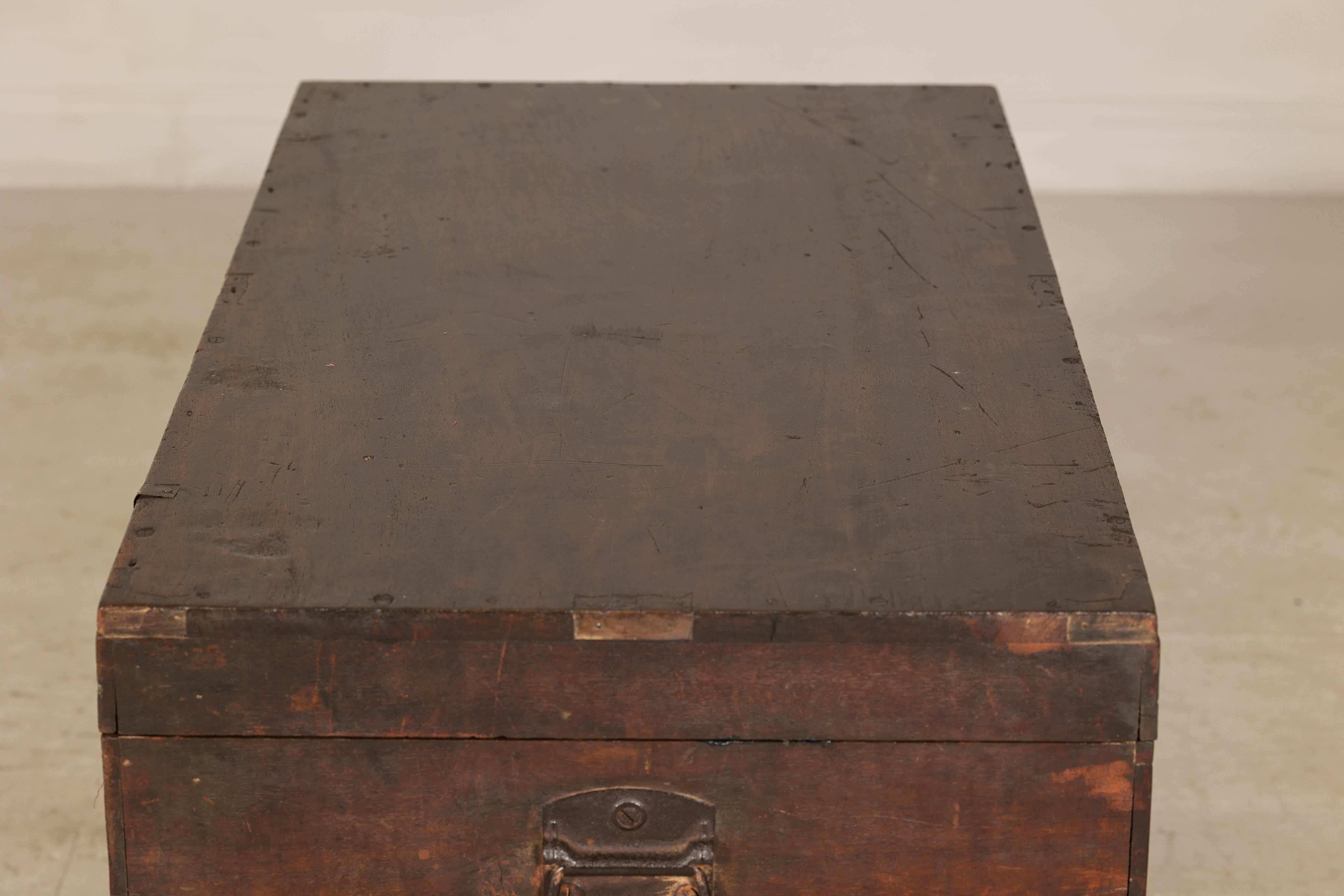 Antique Indian Wedding Trunk with Carved Details, Mirror, and Hidden Storage For Sale 11