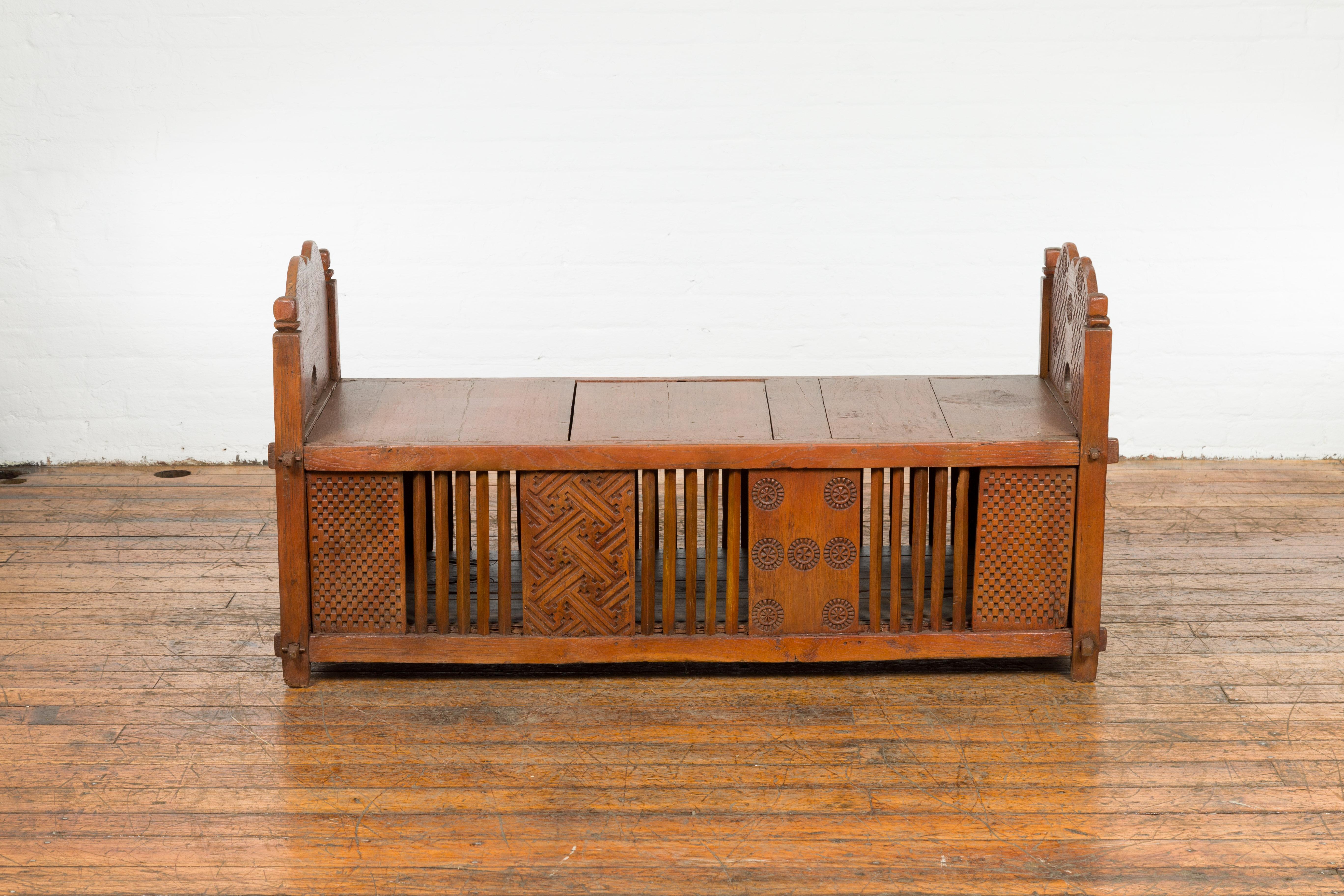 Indian Antique Window Bench with Internal Storage For Sale