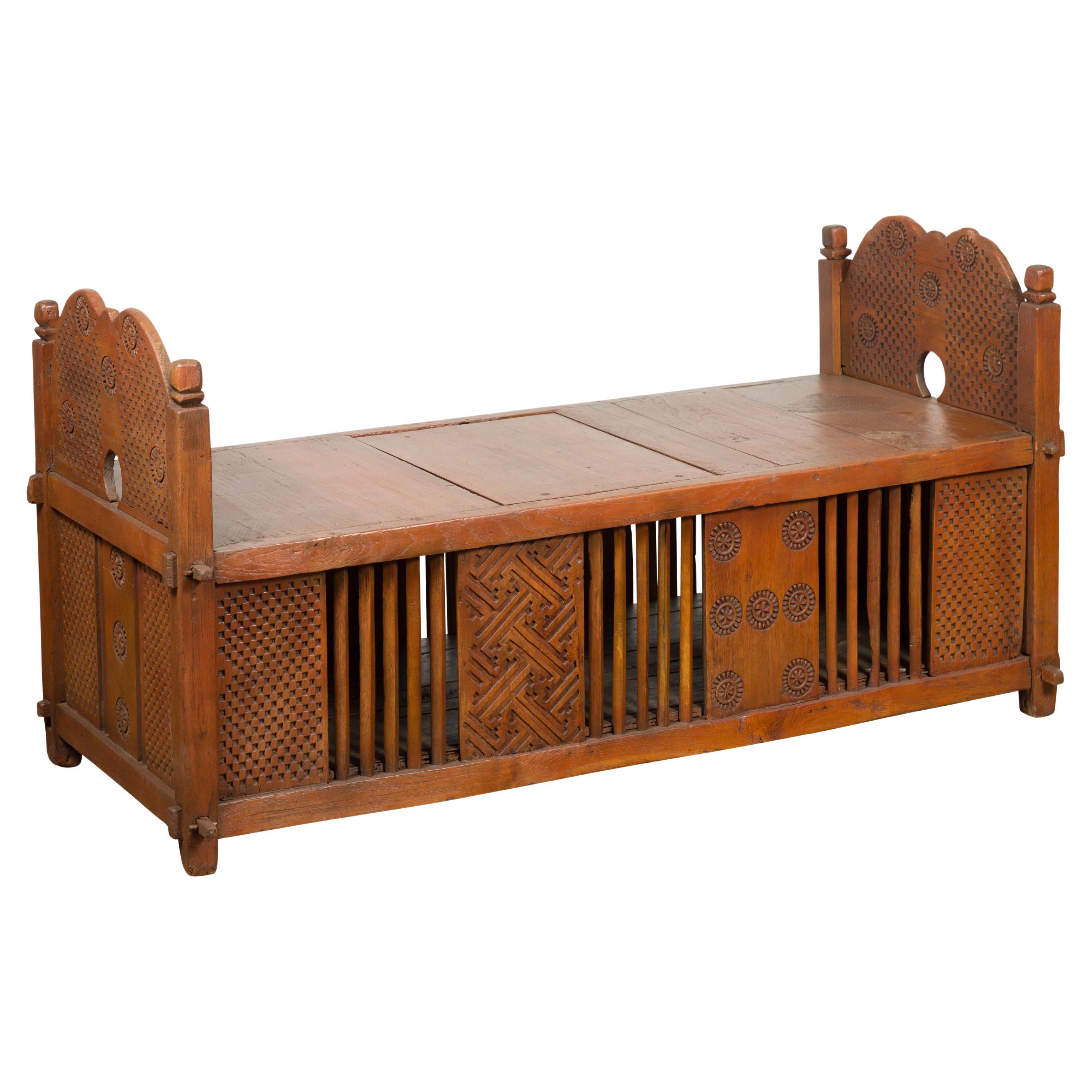 Antique Window Bench with Internal Storage For Sale