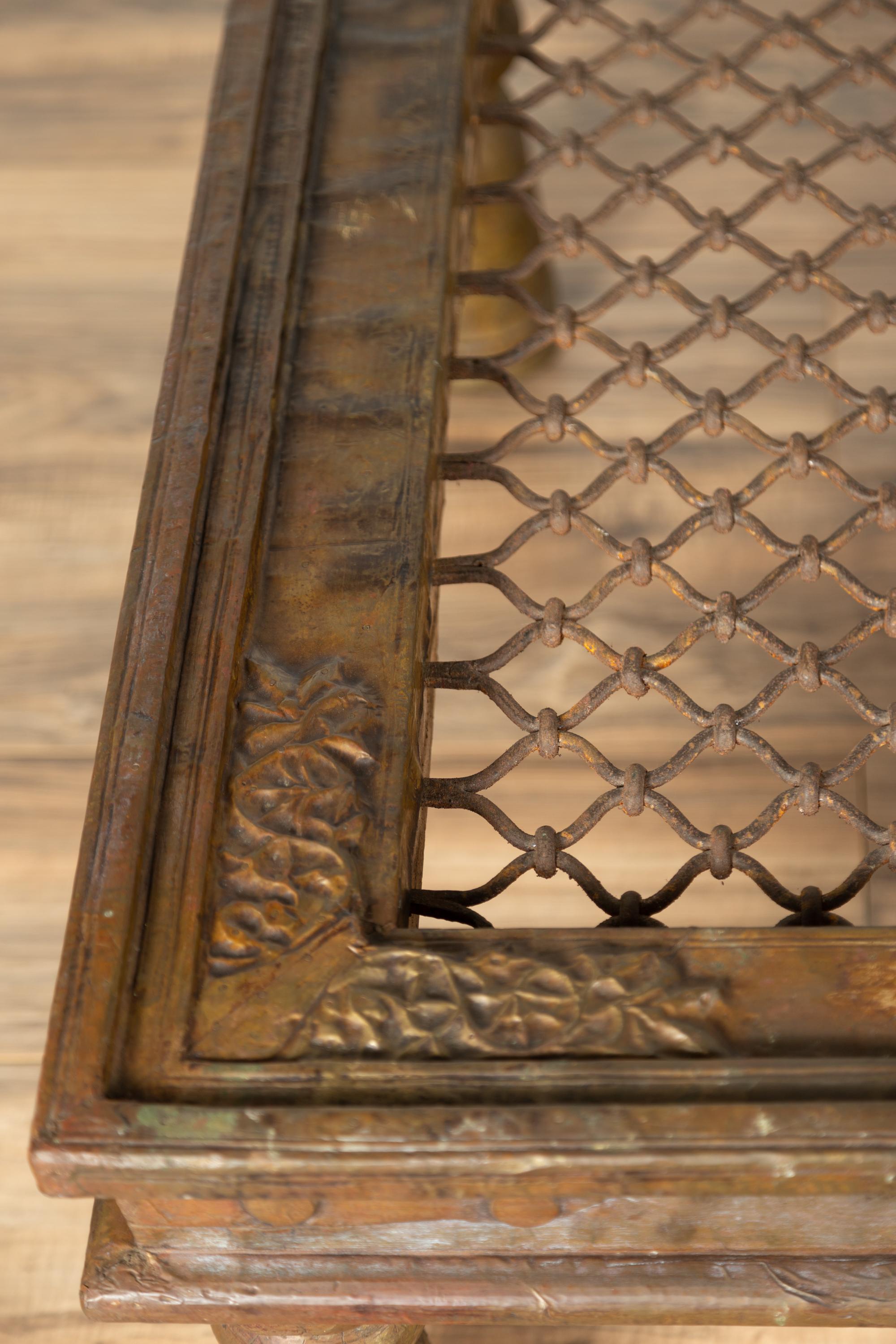Rustic Antique Indian Window Grate Made into a Coffee Table with Copper Sheathing