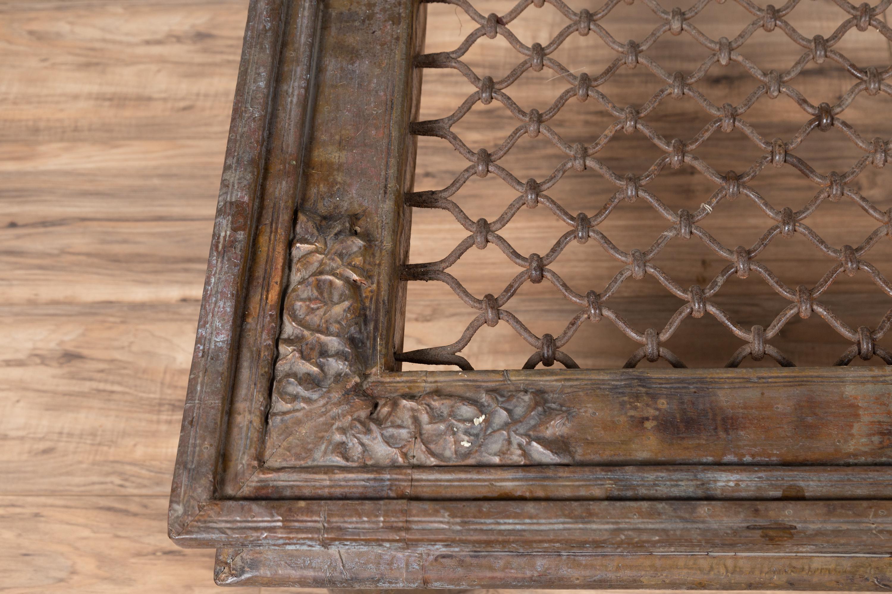 Rustic Antique Indian Window Grate Made into a Coffee Table with Metal Sheathing
