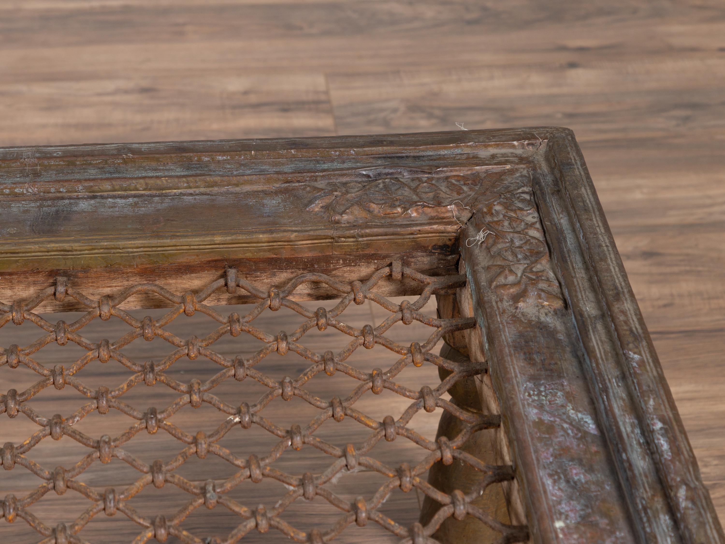 Antique Indian Window Grate Made into a Coffee Table with Metal Sheathing 1