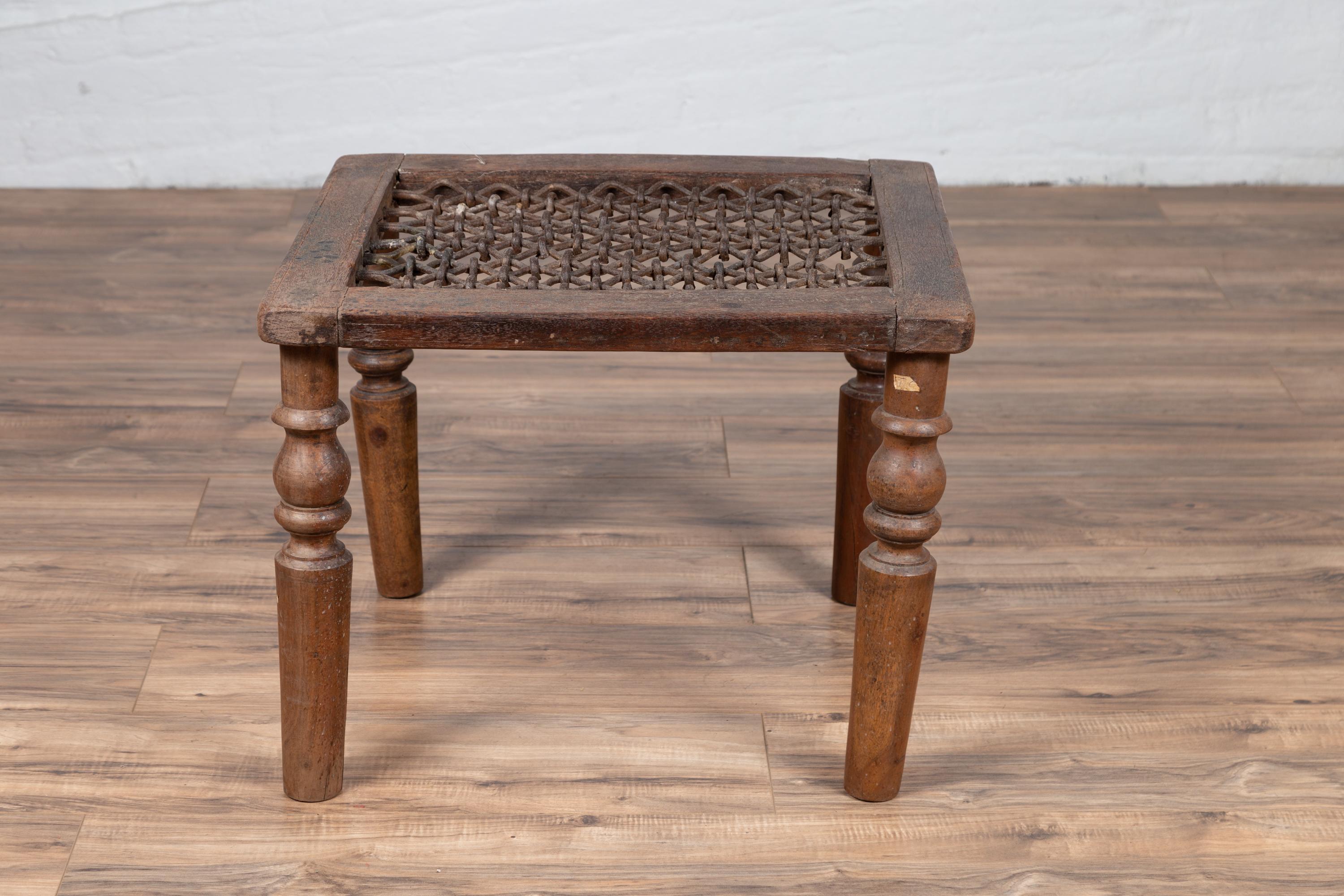 Antique Indian Window Grate Made into a Coffee Table with Turned Baluster Legs For Sale 1