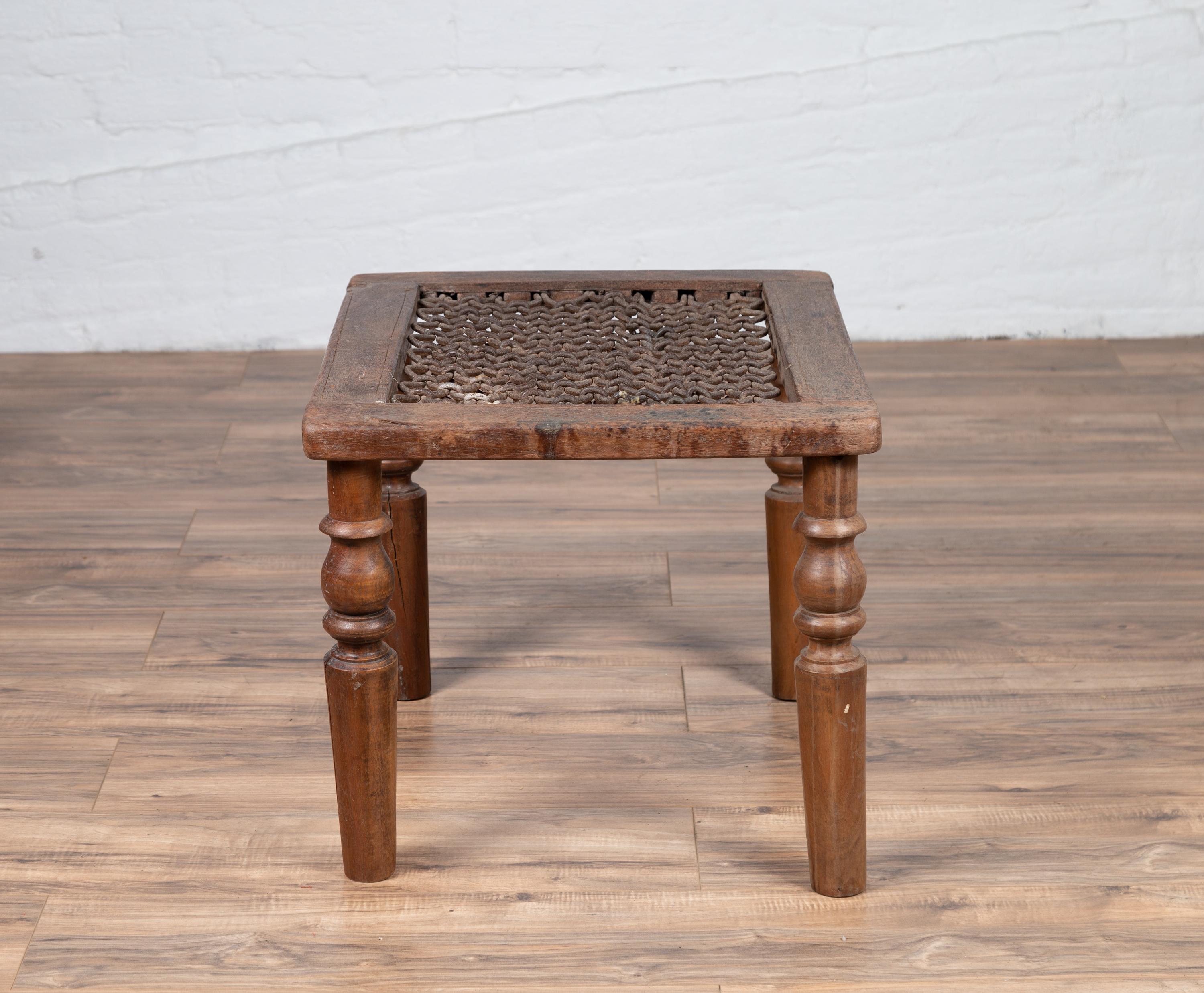 Antique Indian Window Grate Made into a Coffee Table with Turned Baluster Legs For Sale 2