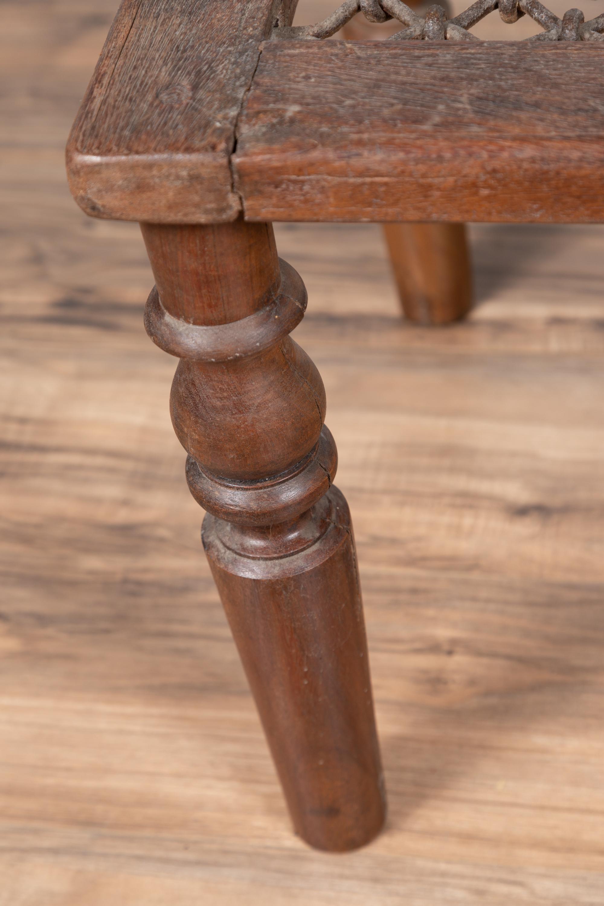 Rustic Antique Indian Window Grate Made into a Coffee Table with Turned Baluster Legs For Sale