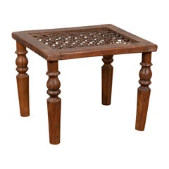 Antique Indian Window Grate Made into a Coffee Table with Turned Baluster Legs