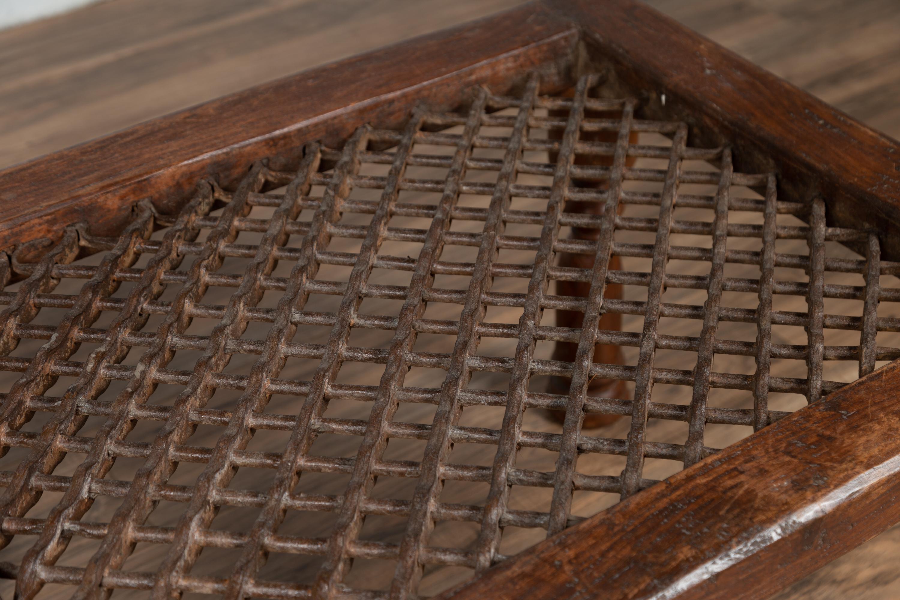 Antique Indian Window Grate Made into a Low Side Table with Turned Baluster Legs In Good Condition In Yonkers, NY