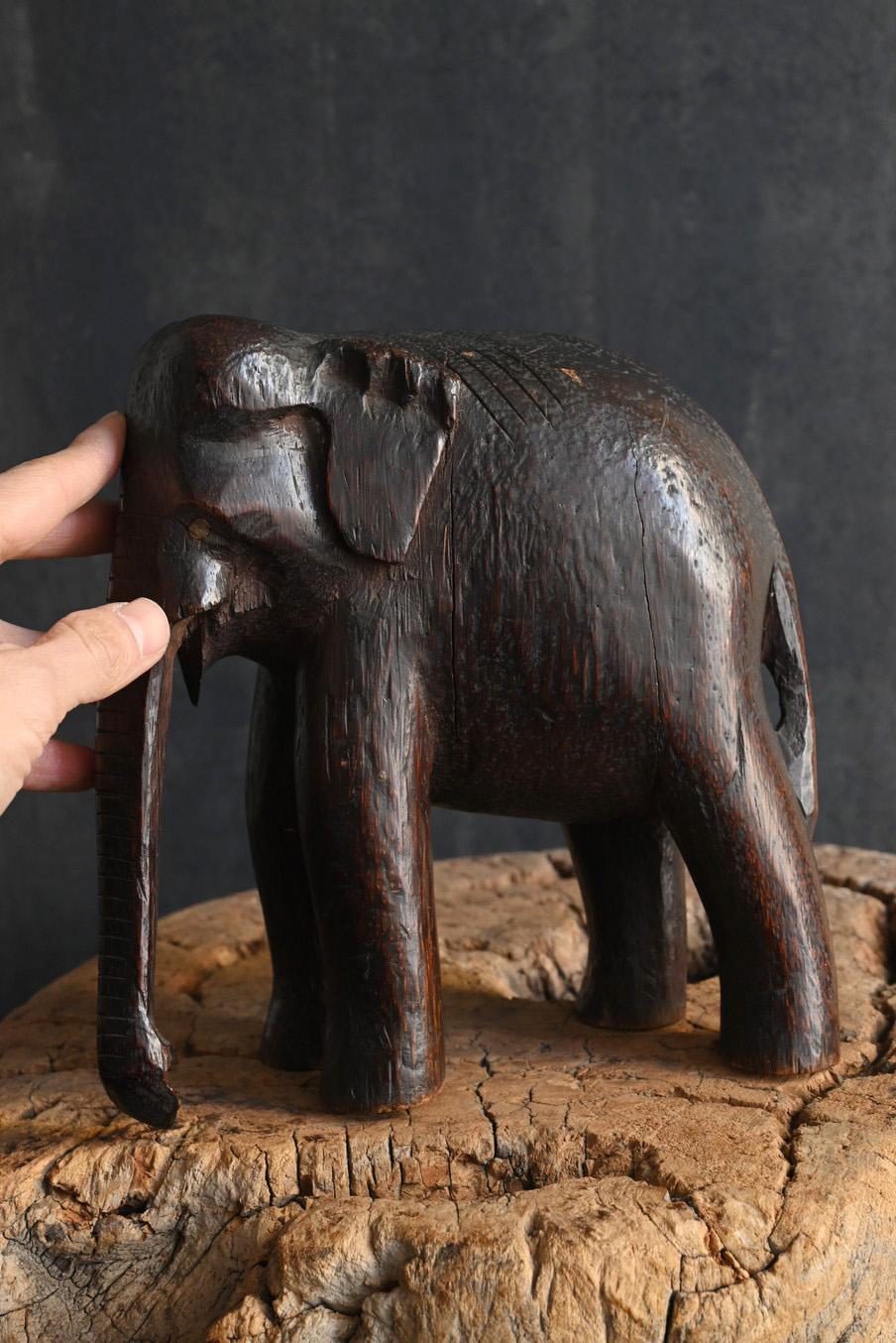Japanese Antique Indian wooden elephant figurine/carved animal/circa 1920 For Sale