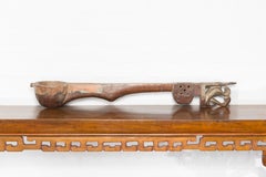 Antique Indian Wooden Hanging Ladle with Rustic Patina and Scrolling Motifs