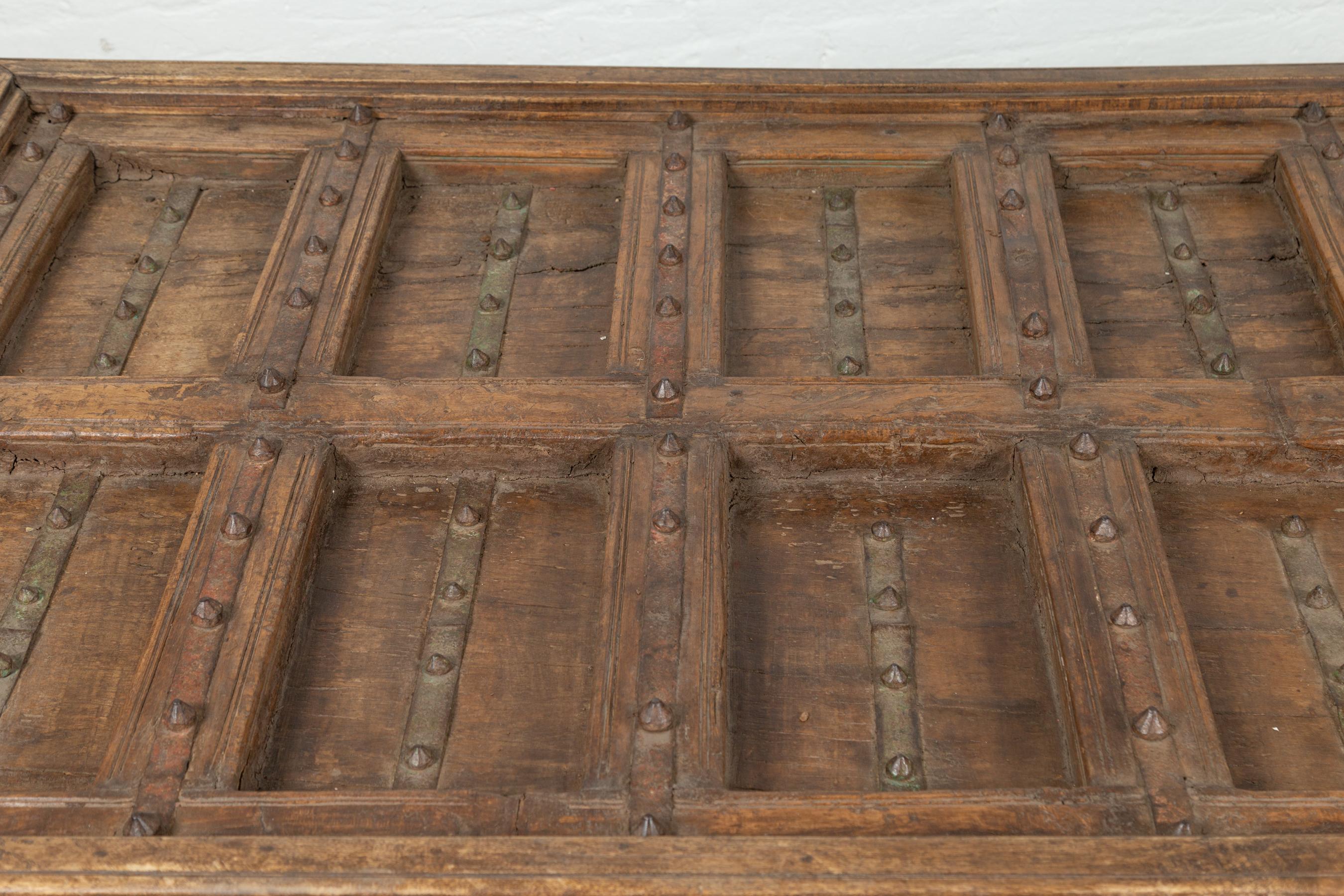 Antique Indian Wooden Palace Door Made into a Coffee Table with Iron Braces 1