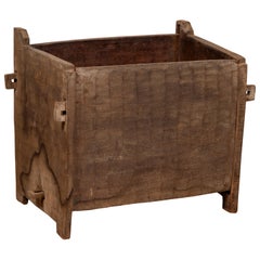 Antique Indian Wooden Planter Box with Weathered Patina and Protruding Accents