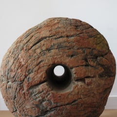 Antique Indian Wooden Sculpture Rope Pulley Wheel Ball Rustic Sculpture