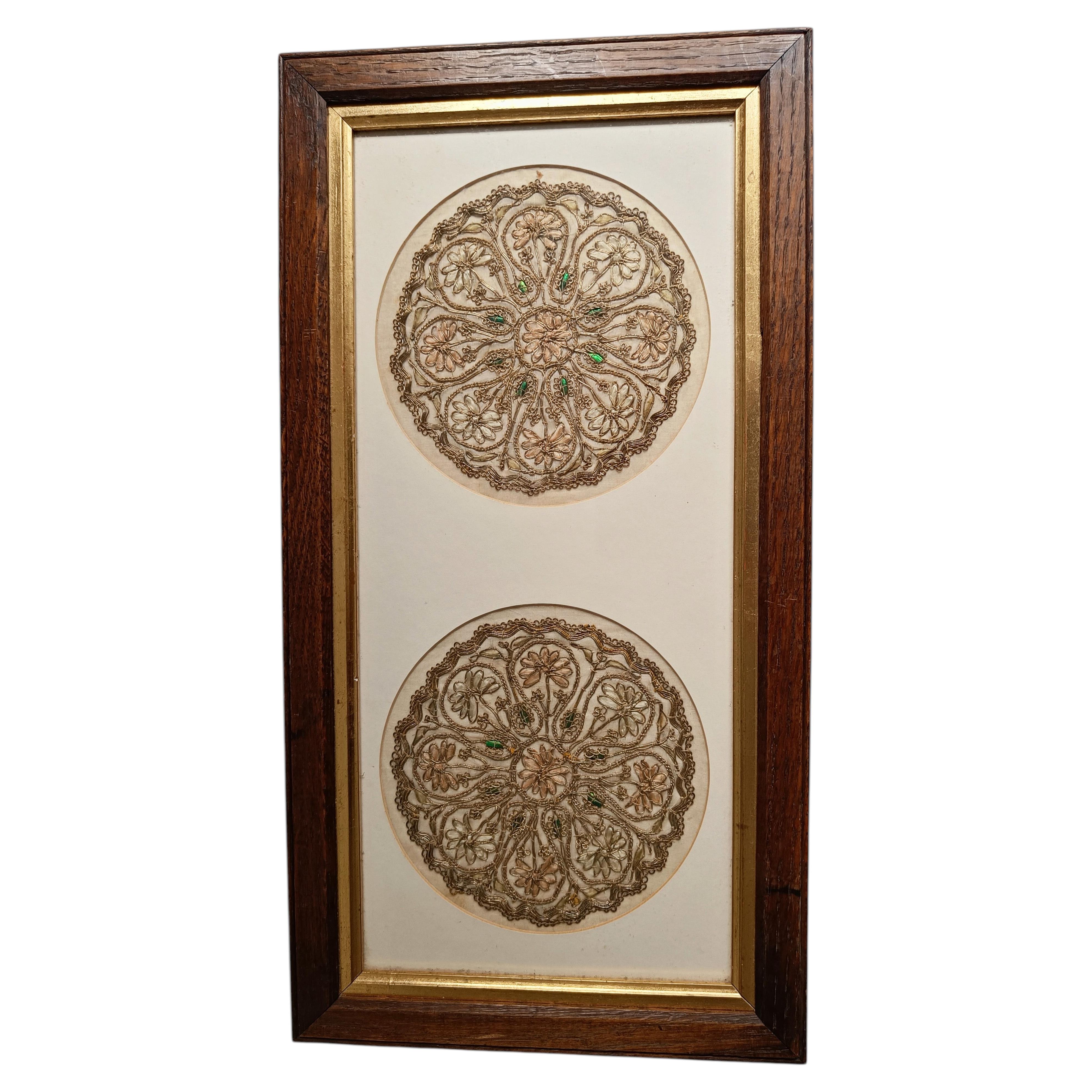 Antique Indian Zardozi Embroidered Textile Panels Framed Interior design