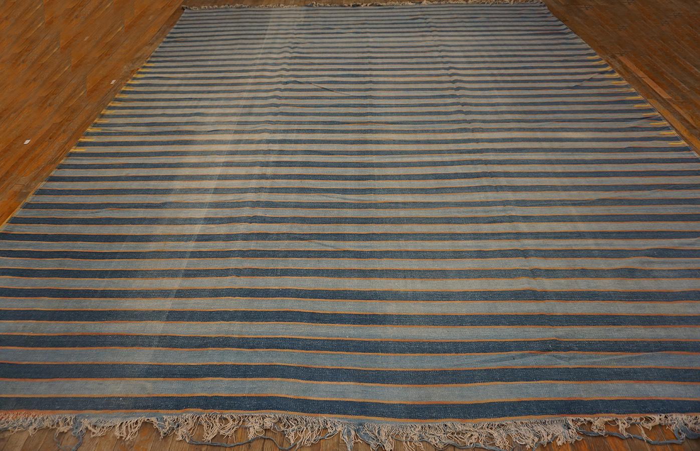 Hand-Woven Early 20th Century Indian Cotton Dhurrie Carpet ( 12' x 14'4'' - 366 x 436 ) For Sale