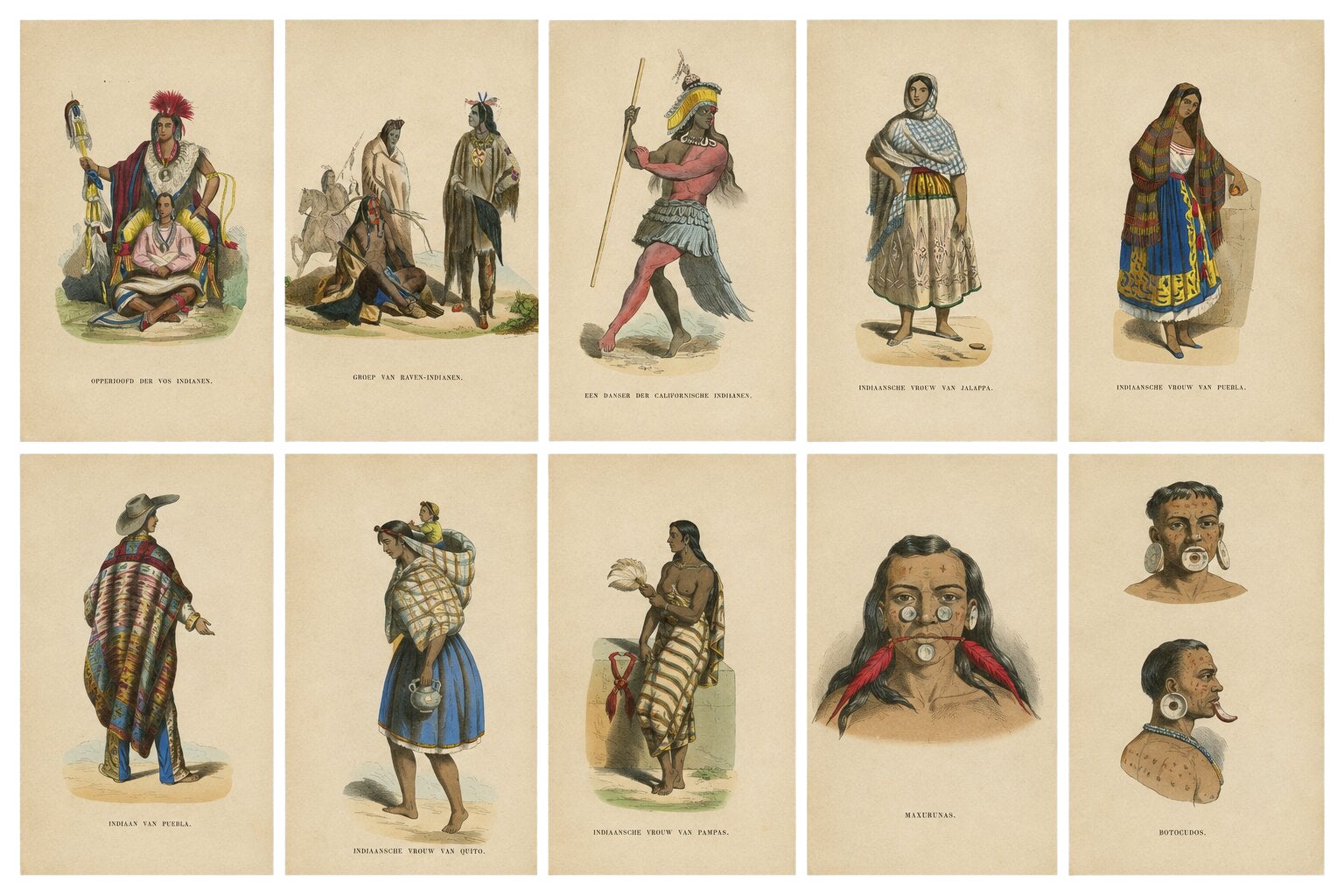 Antique Indigenous Peoples of the Americas Print Collection, ca. 1852