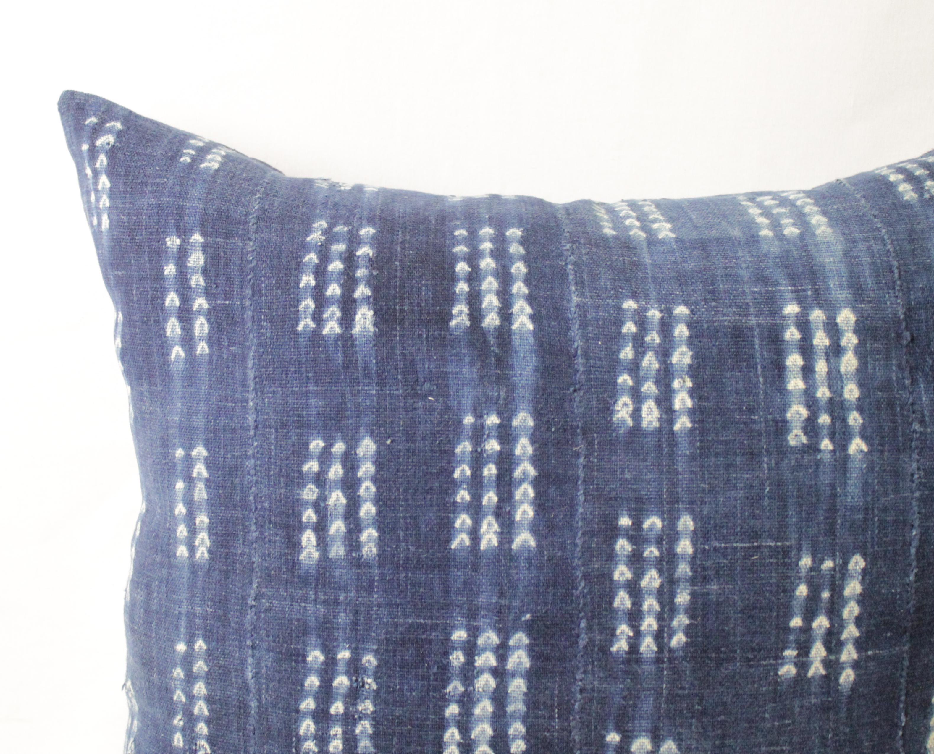 Malian Antique Indigo Blue and White Batik Accent Pillow