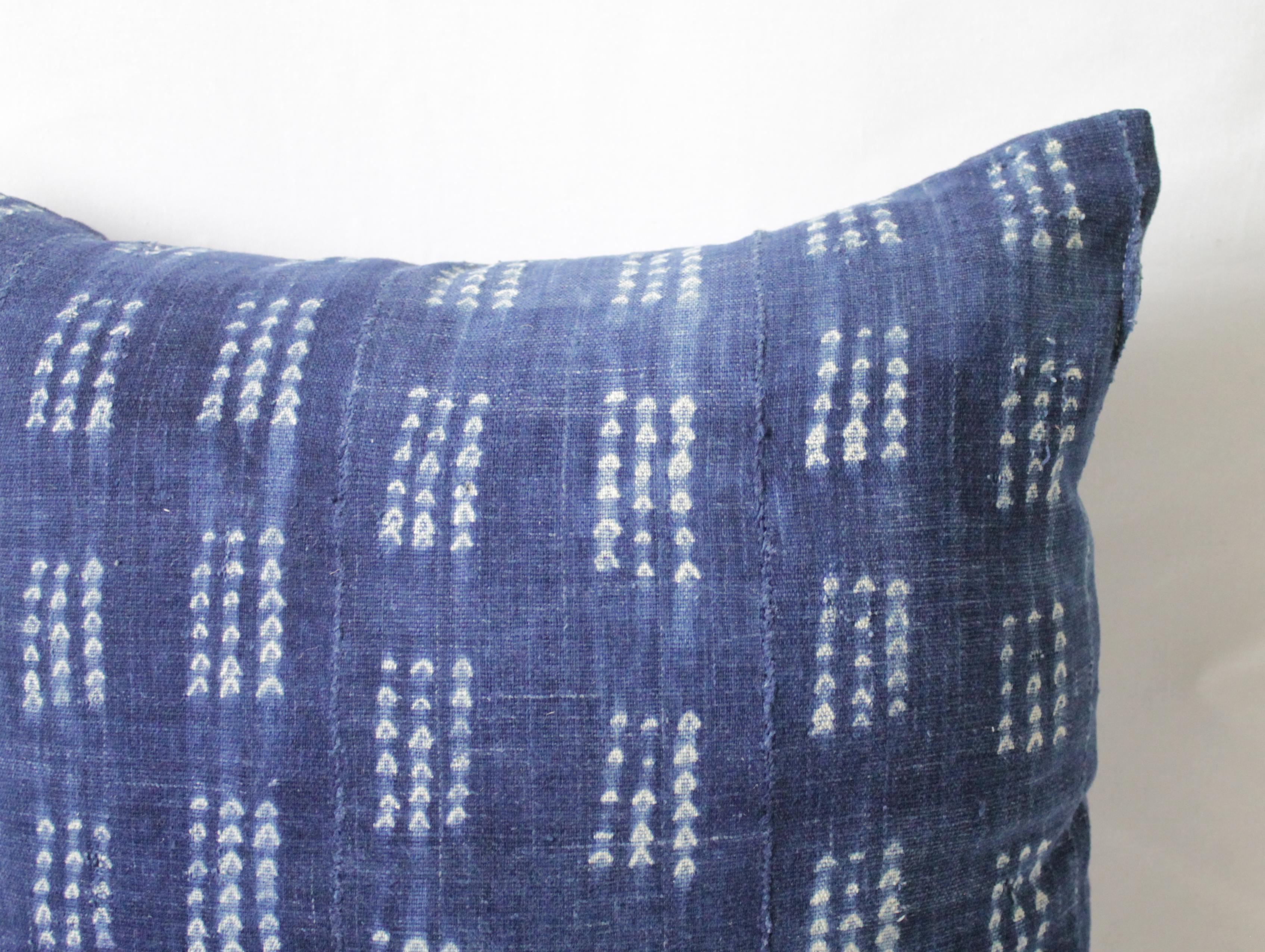 Antique Indigo Blue and White Batik Accent Pillow In Good Condition In Brea, CA