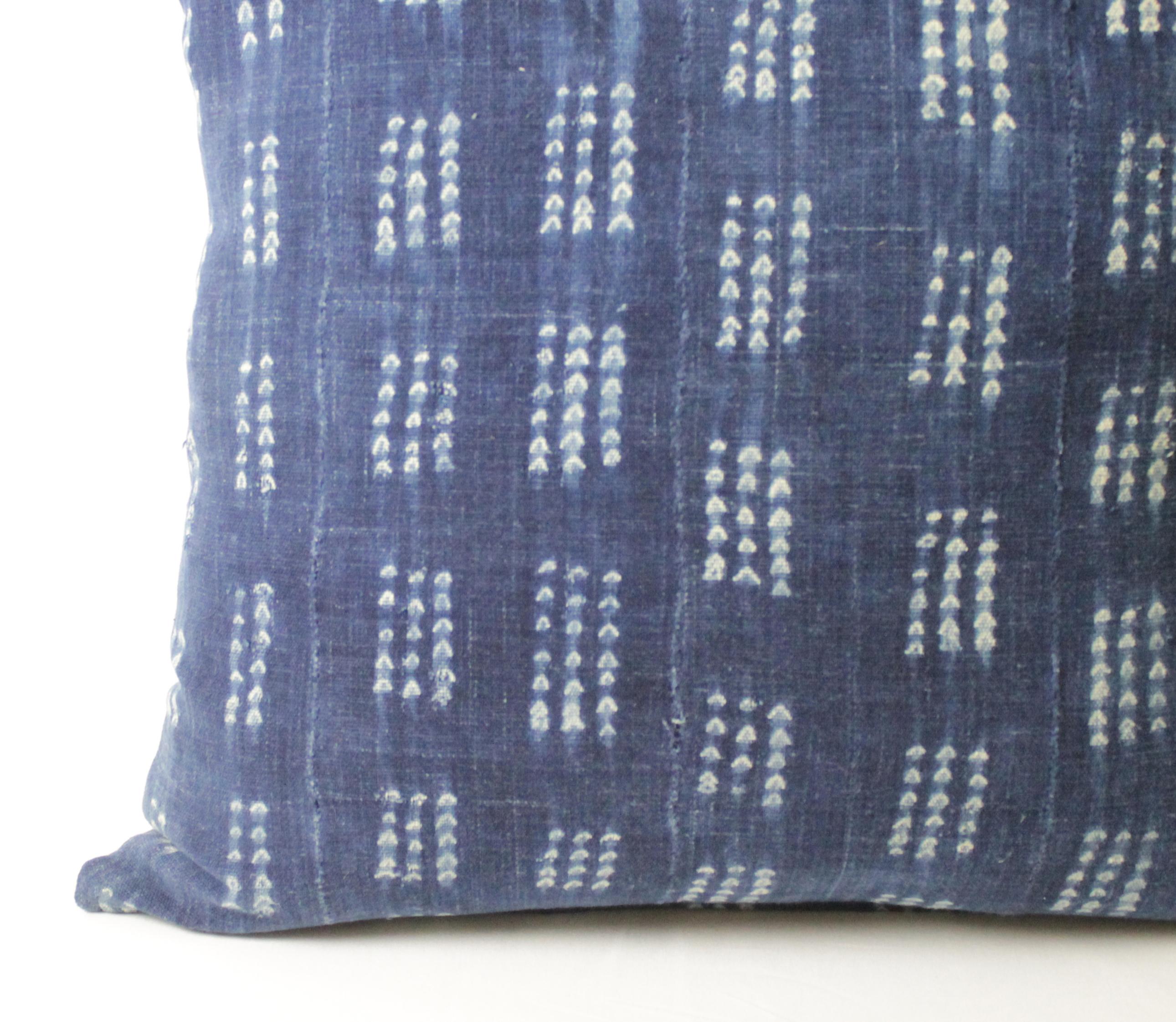 19th Century Antique Indigo Blue and White Batik Accent Pillow