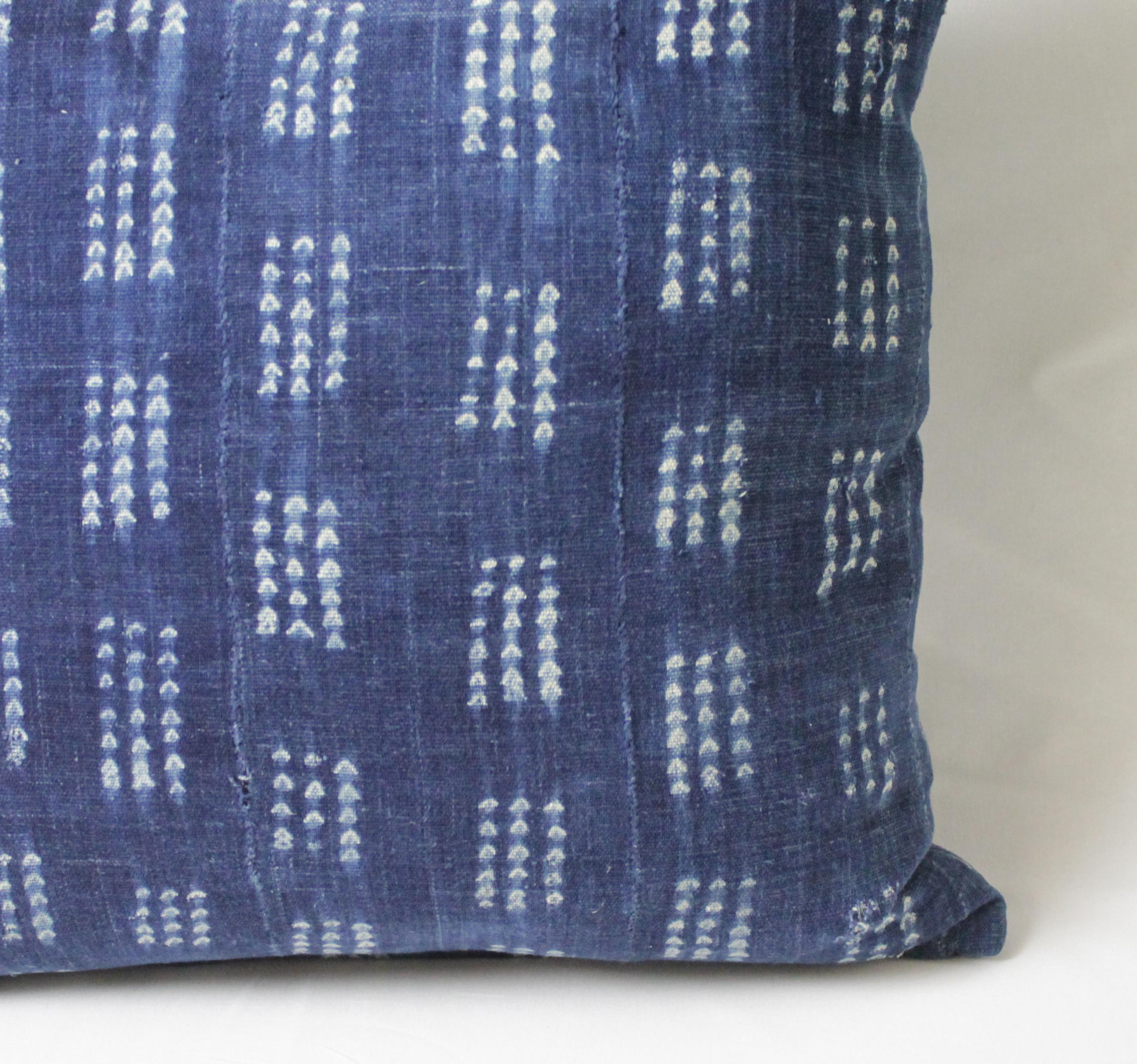 Cotton Antique Indigo Blue and White Batik Accent Pillow