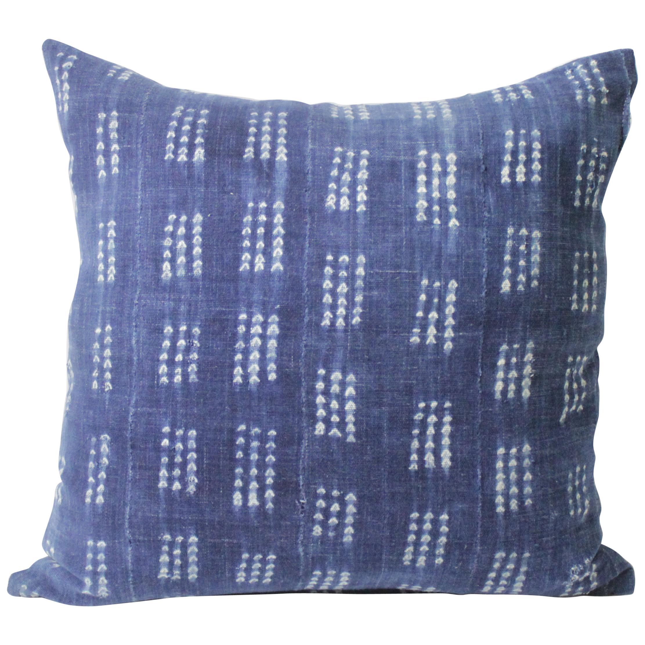 Antique Indigo Blue and White Batik Accent Pillow