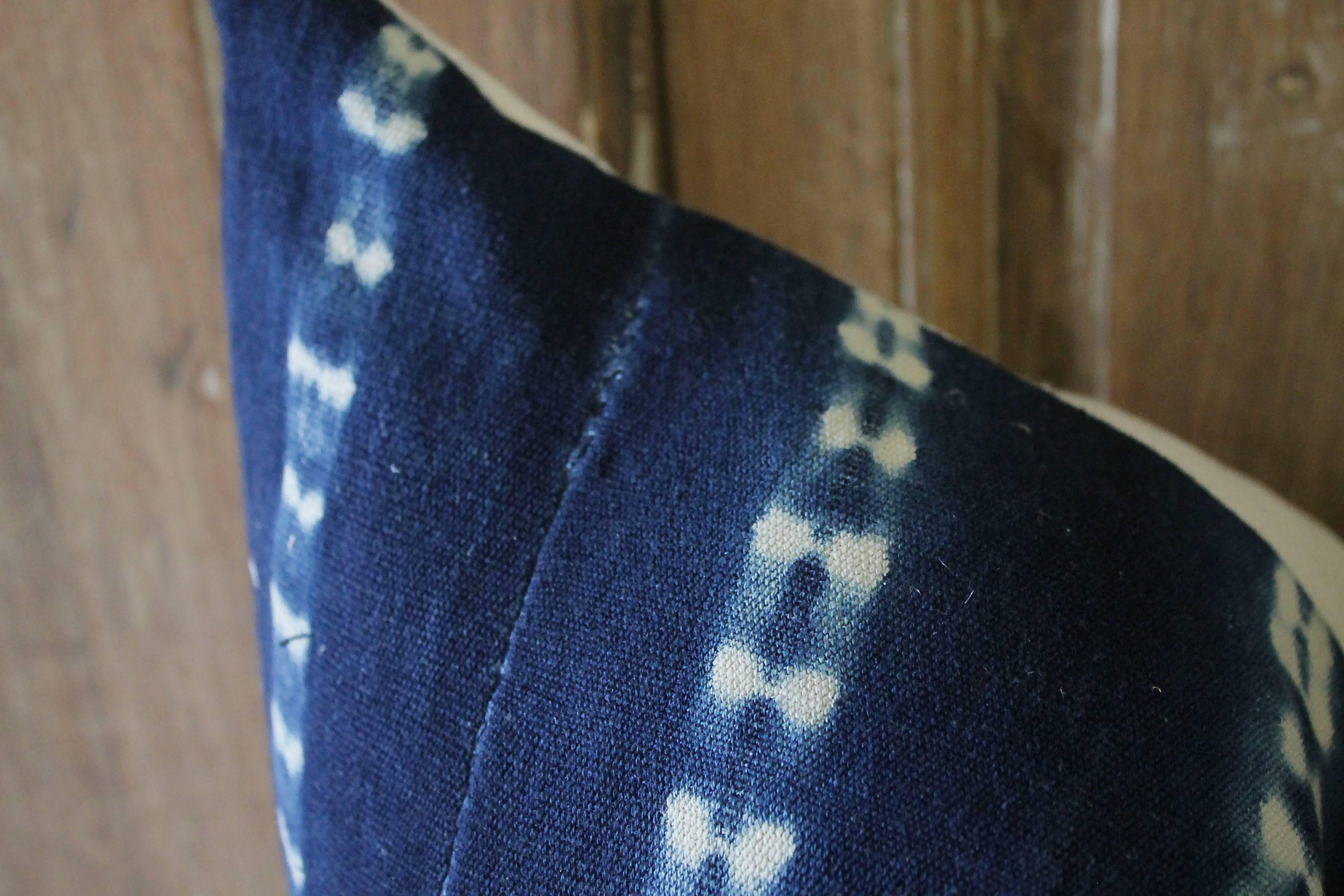 Contemporary Antique Indigo Blue Batik Accent Pillows with Fringe