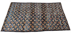 Antique Indigo Blue Geometric Ningxia Chinese Rug with Rosettes in Compartments