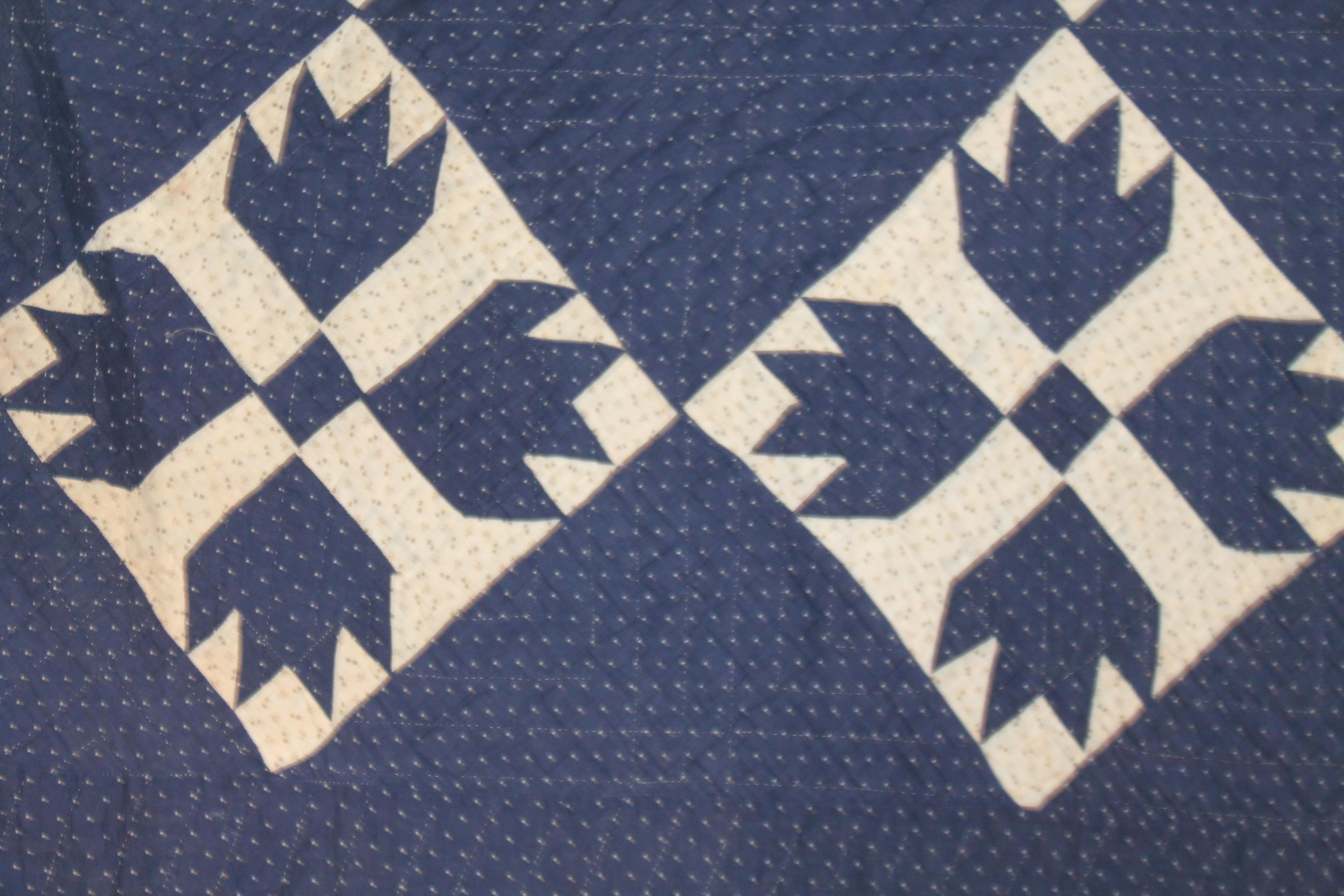 Adirondack Antique Indigo Blue Quilt in Bear Paw Pattern For Sale