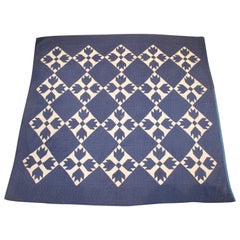 Retro Indigo Blue Quilt in Bear Paw Pattern