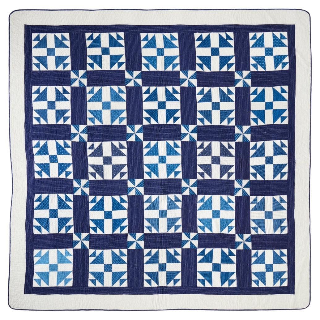 Antique Indigo Duck and Ducklings Quilt, c. 1910